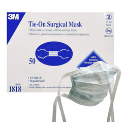 3M Surgical Mask, Latex-Free, Tie Closure, Pleated, White