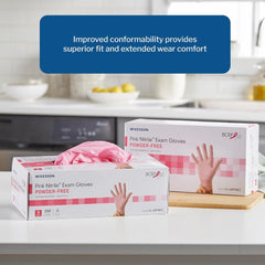 McKesson Pink Nitrile Exam Gloves - Powder-Free, Latex-Free, Ambidextrous, Textured Fingertips, Non-Sterile - Size Small, 250 Count, 1 Box