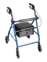 Carex® Classics 4-Wheel Rolling Walker, 6 in. Wheel, 30 - 36 in. Handle, Metallic Blue, 300 lbs
