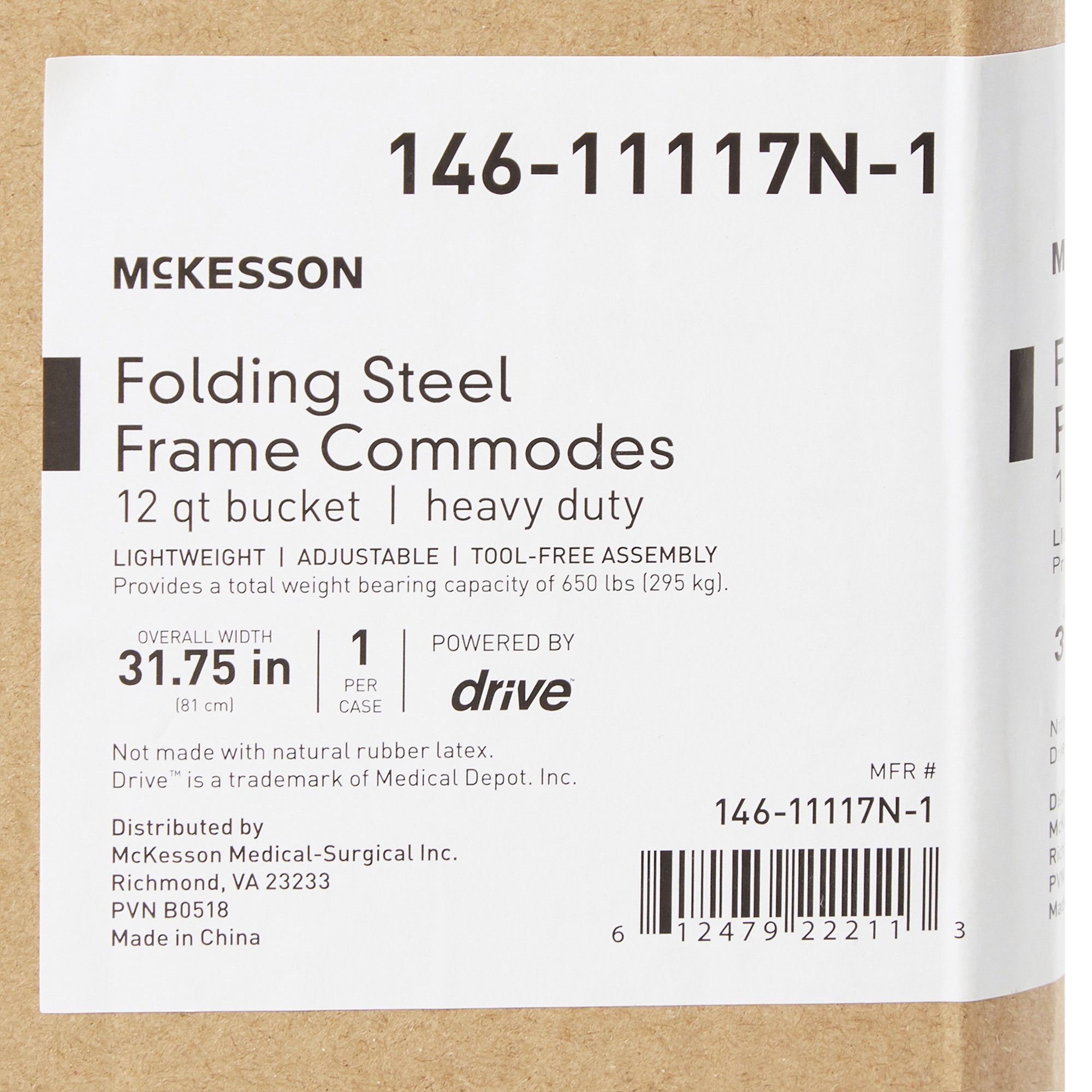 McKesson Fixed Arm Steel Folding Commode Chair, 15Â½ â€“ 22 Inch