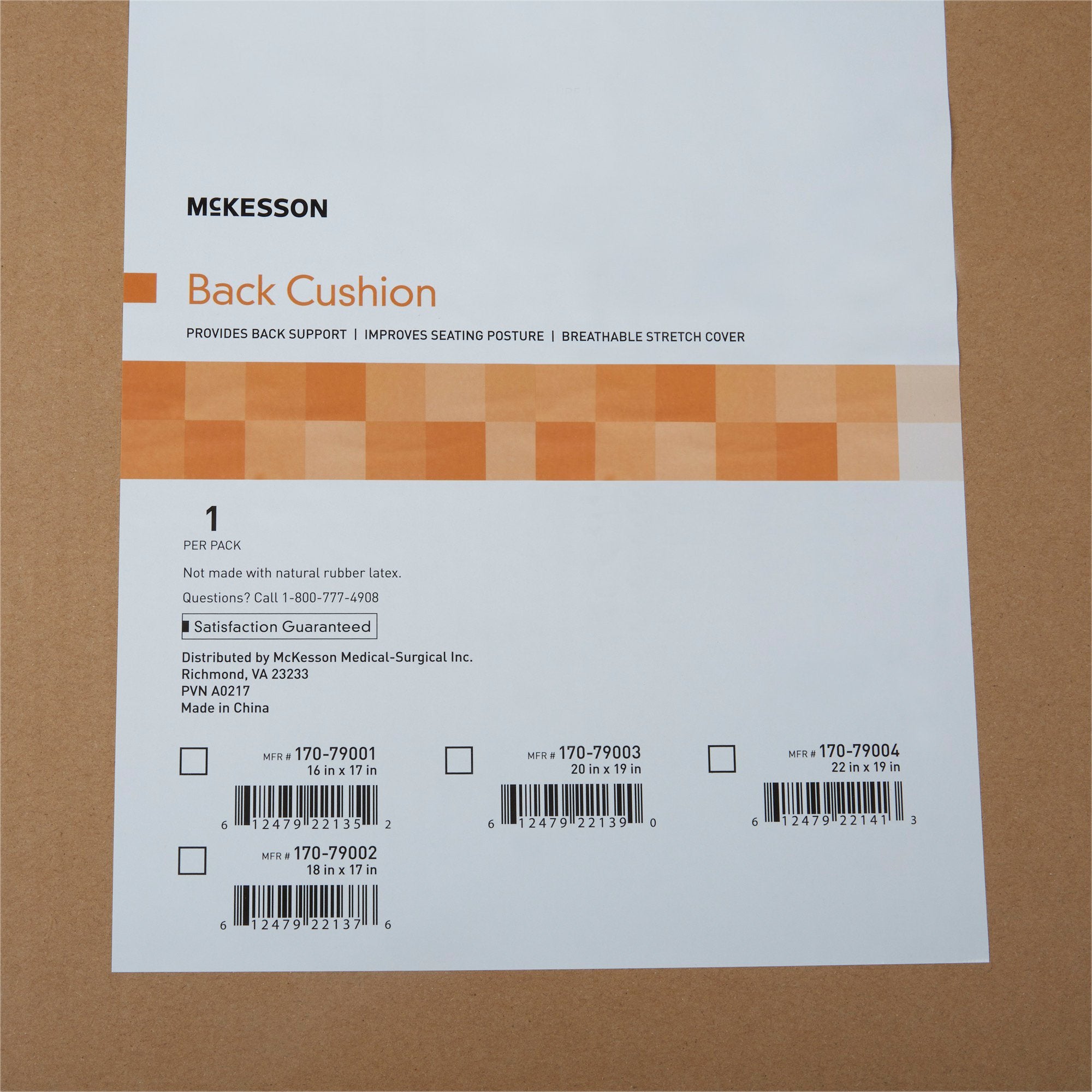 McKesson Back Support Cushion, 18W X 17D Inch, Black