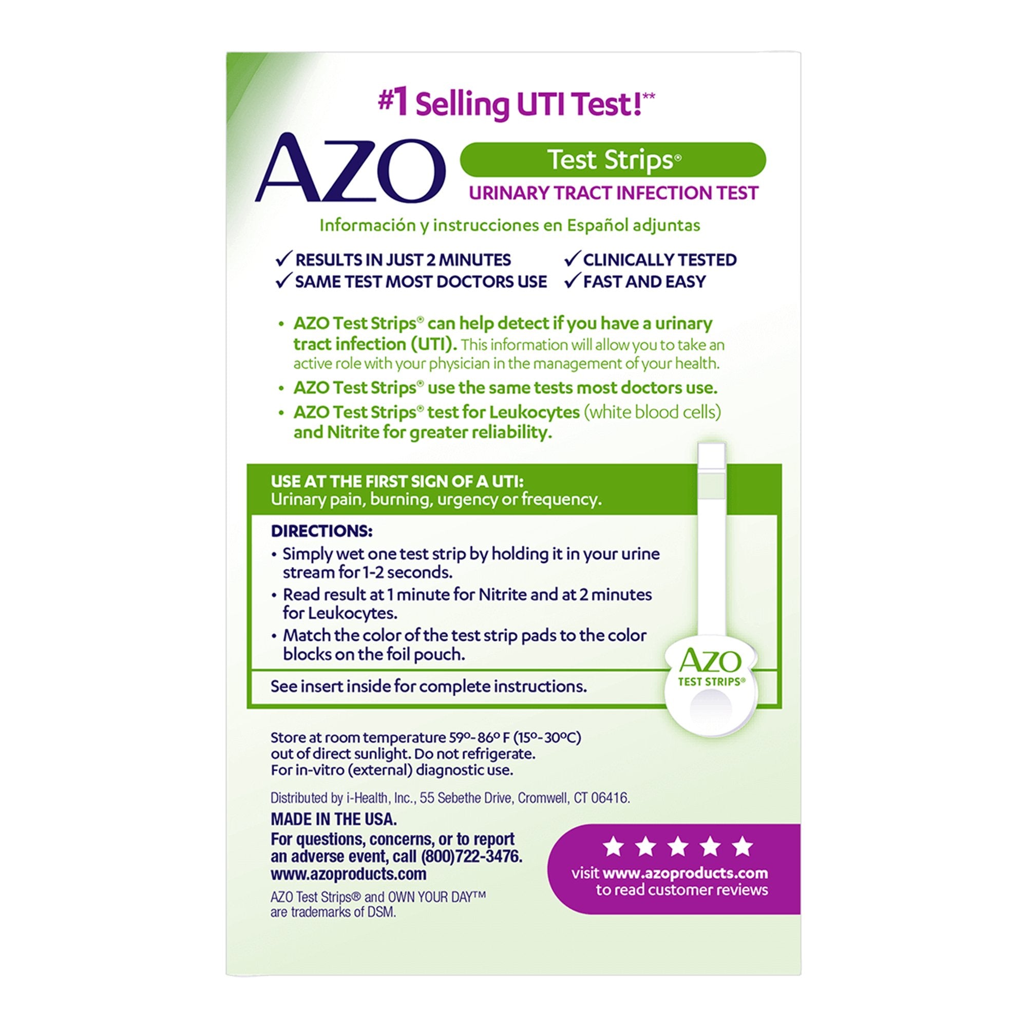 AZO Test Strips® Urinary Tract Infection Detection Home Device Rapid Test
