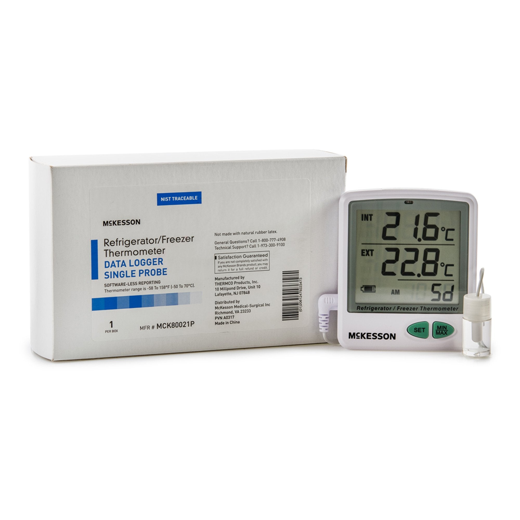 McKesson Datalogging Refrigerator / Freezer Thermometer, Digital Display, -58Â° to +158Â°F (-50Â° to +70Â°C)