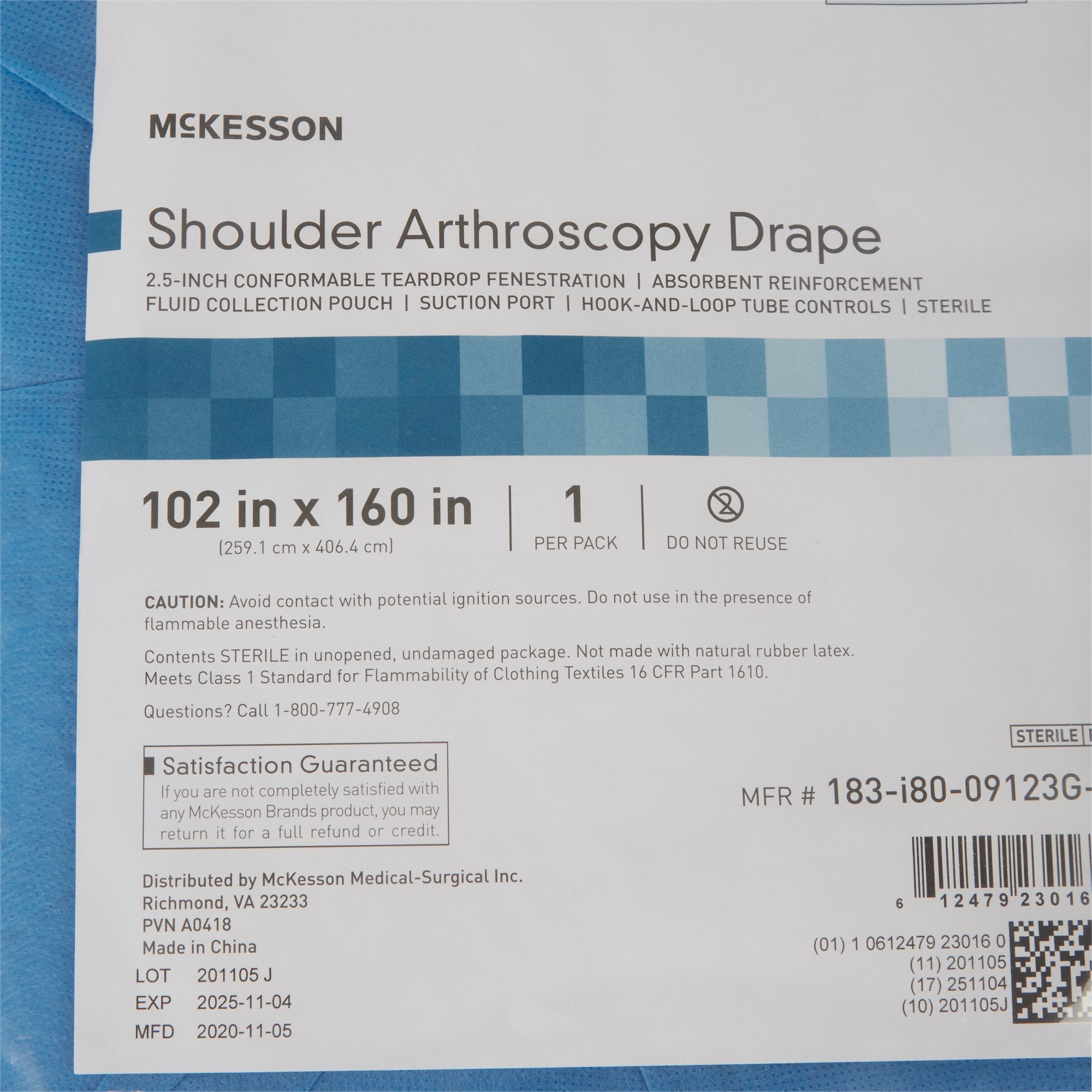 McKesson Sterile Shoulder Arthroscopy Orthopedic Drape, 102 x 160 Inch