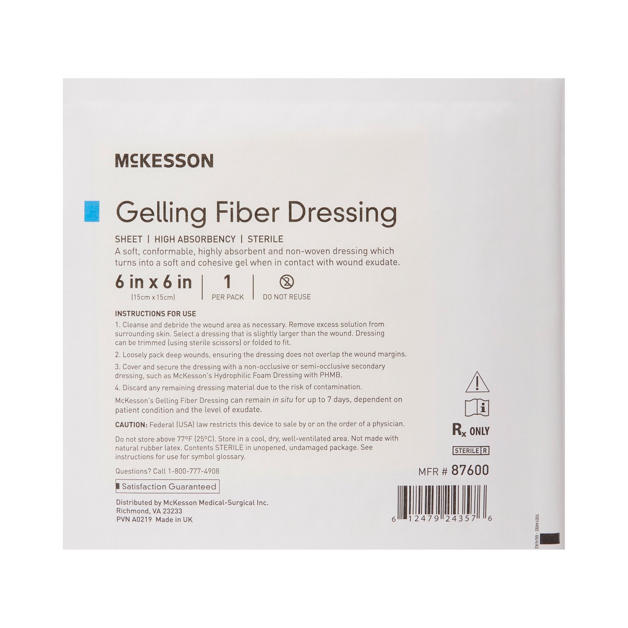 McKesson Absorbent Gelling Fiber Dressing, 6 x 6 Inch