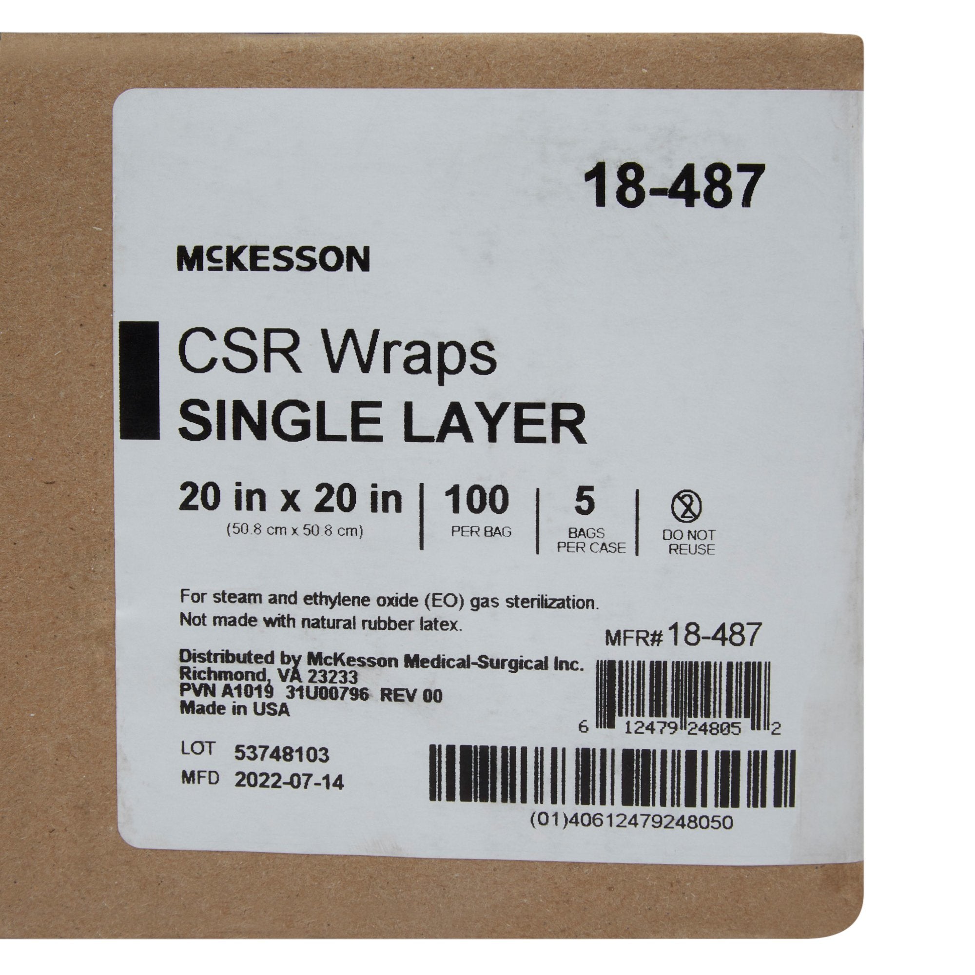 McKesson Single Layer Sterilization Wrap, 20 x 20 Inch