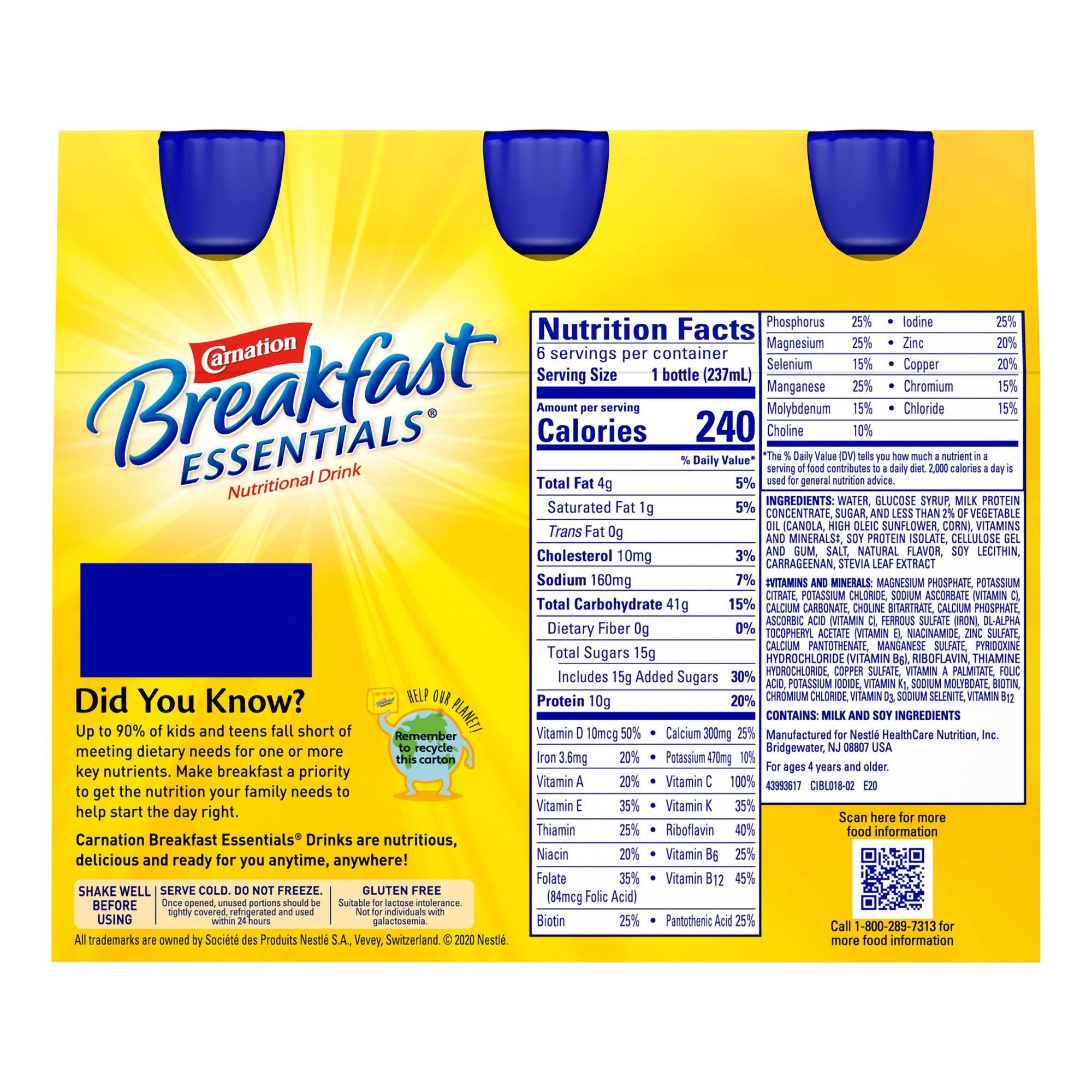 Carnation Breakfast Essentials® Vanilla Oral Supplement, 8 oz. Carton