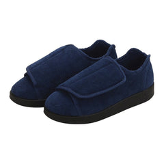 Silverts® Women's Double Extra Wide Easy Closure Slippers, Navy Blue, Size 10