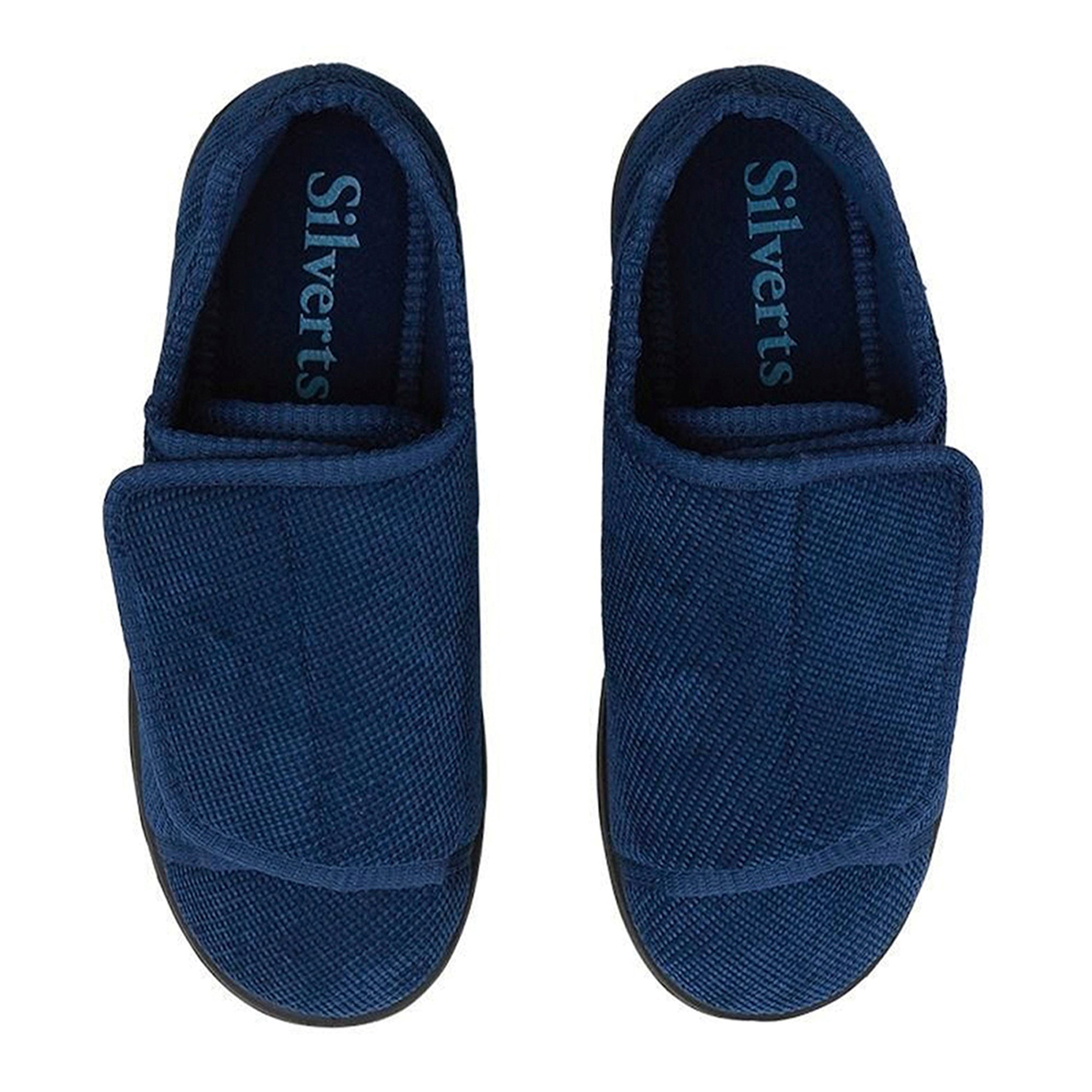 Silverts® Women's Double Extra Wide Easy Closure Slippers, Navy Blue, Size 10