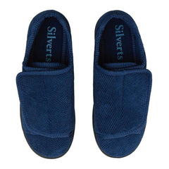 Silverts® Women's Double Extra Wide Easy Closure Slippers, Navy Blue, Size 10