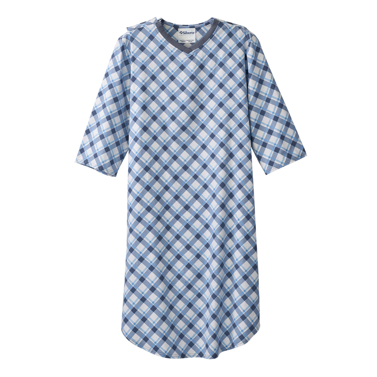 Silverts® Shoulder Snap Patient Exam Gown, 3X-Large, Diagonal Blue Plaid