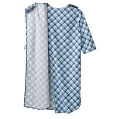 Silverts® Shoulder Snap Patient Exam Gown, 3X-Large, Diagonal Blue Plaid