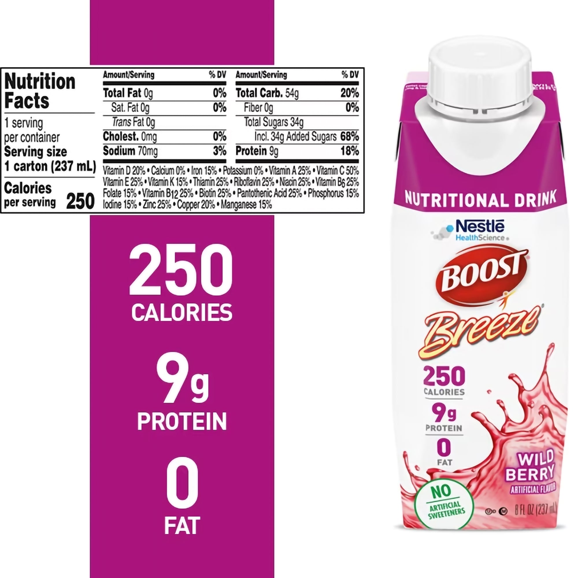 Boost Breeze® Variety Flavor (Peach, Wild Berry) Oral Supplement, 8 oz. Carton