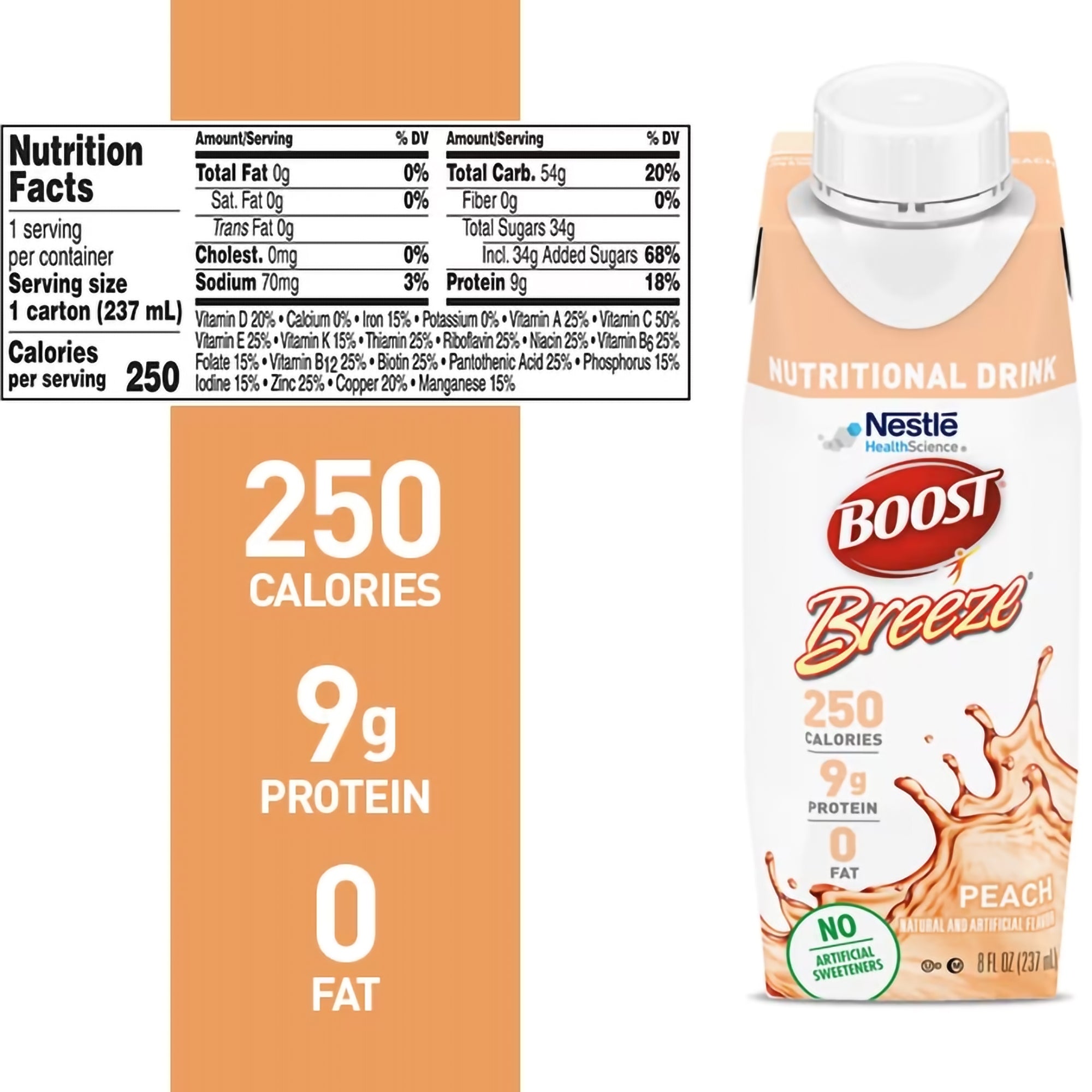 Boost Breeze® Variety Flavor (Peach, Wild Berry) Oral Supplement, 8 oz. Carton