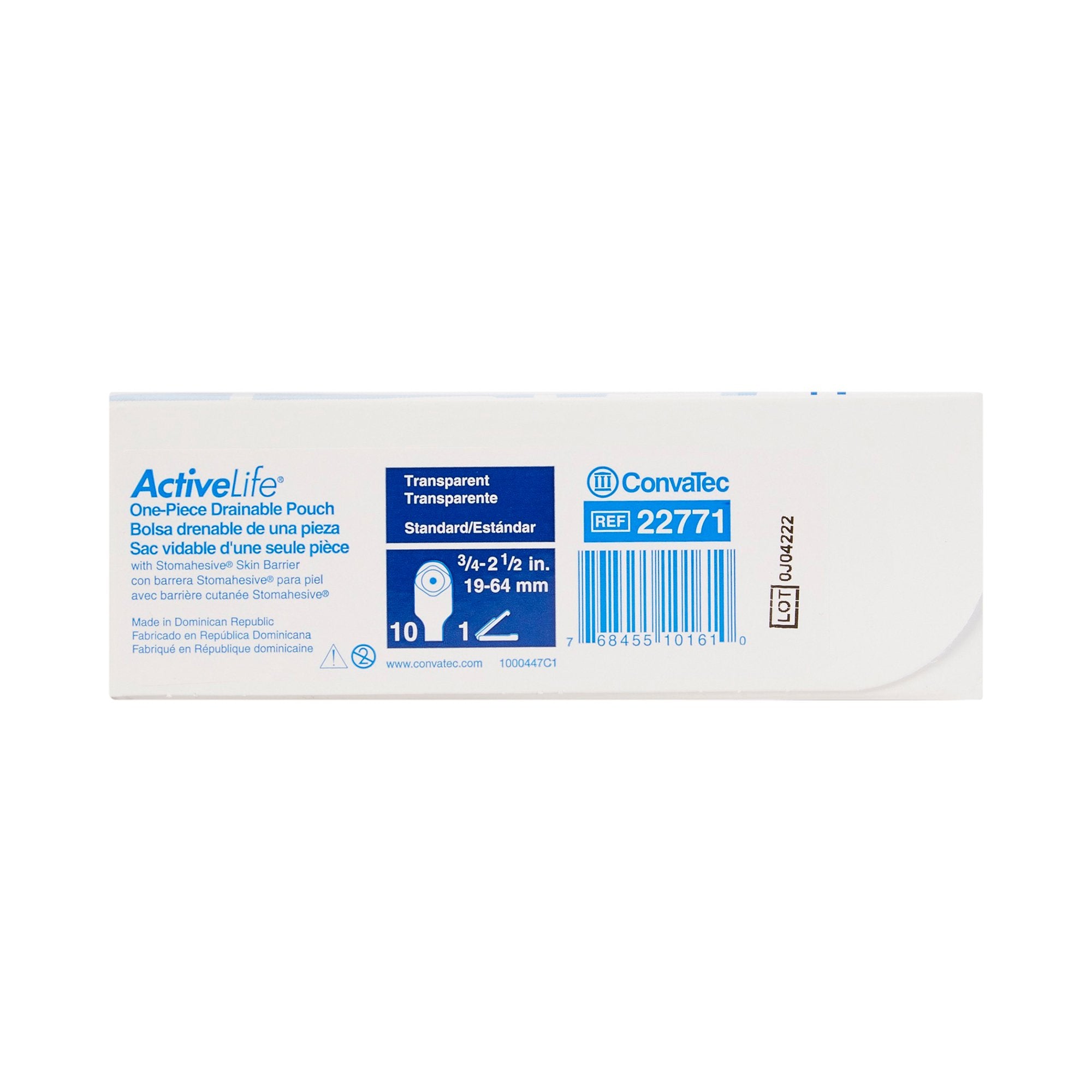 ActiveLife® One-Piece Drainable Transparent Colostomy Pouch, 12 Inch Length, 3/4 to 2Â½ Inch Stoma