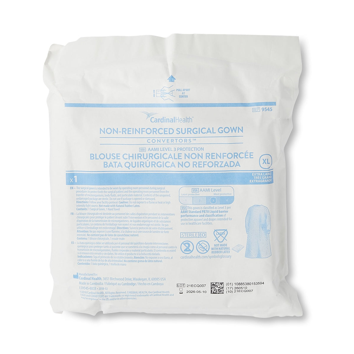 Cardinal Health Astound Non-Reinforced Surgical Gown, 3-Layer Microfiber, Blue, XL
