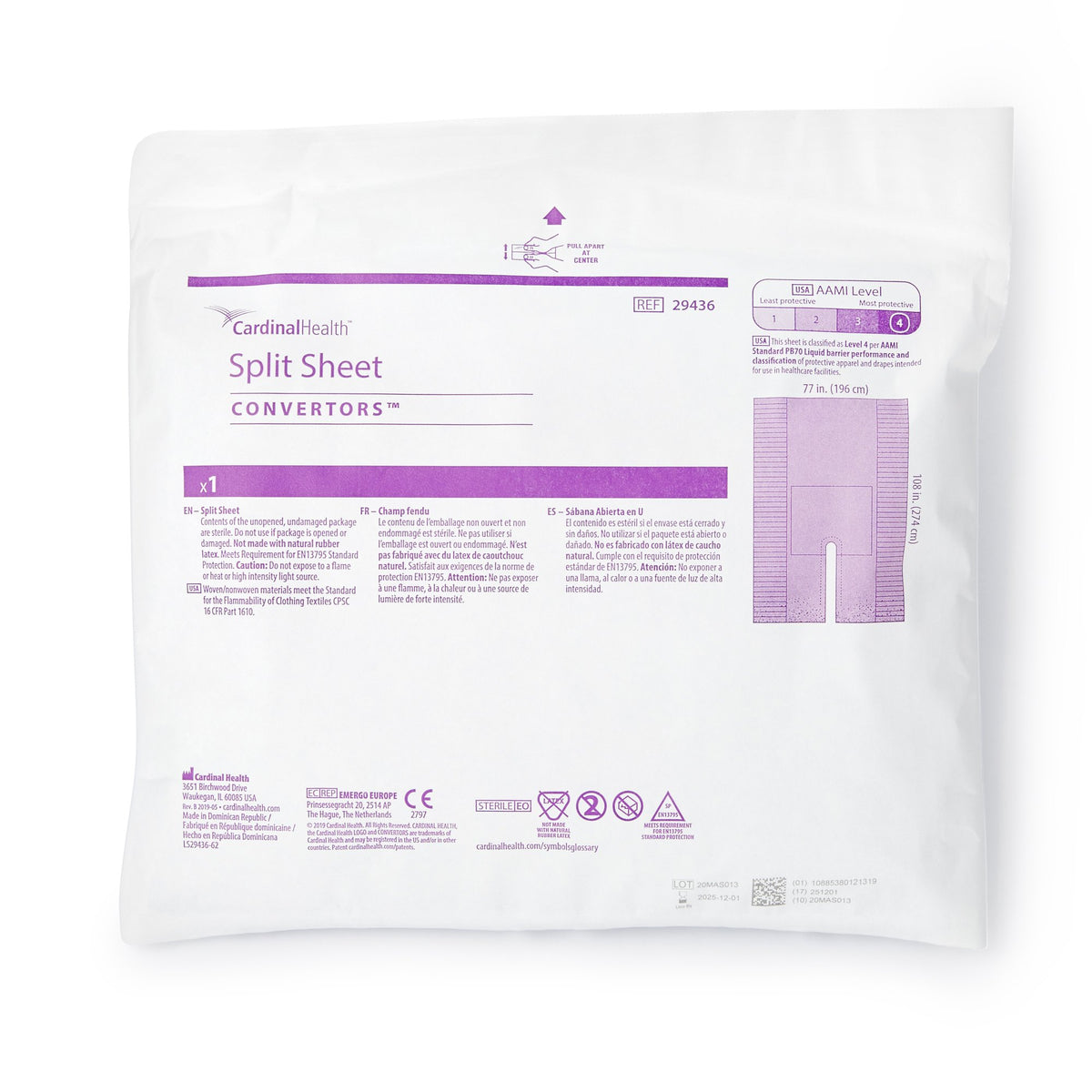 Cardinal Health Sterile Split Sheet Orthopedic Drape, 77 x 108 Inch