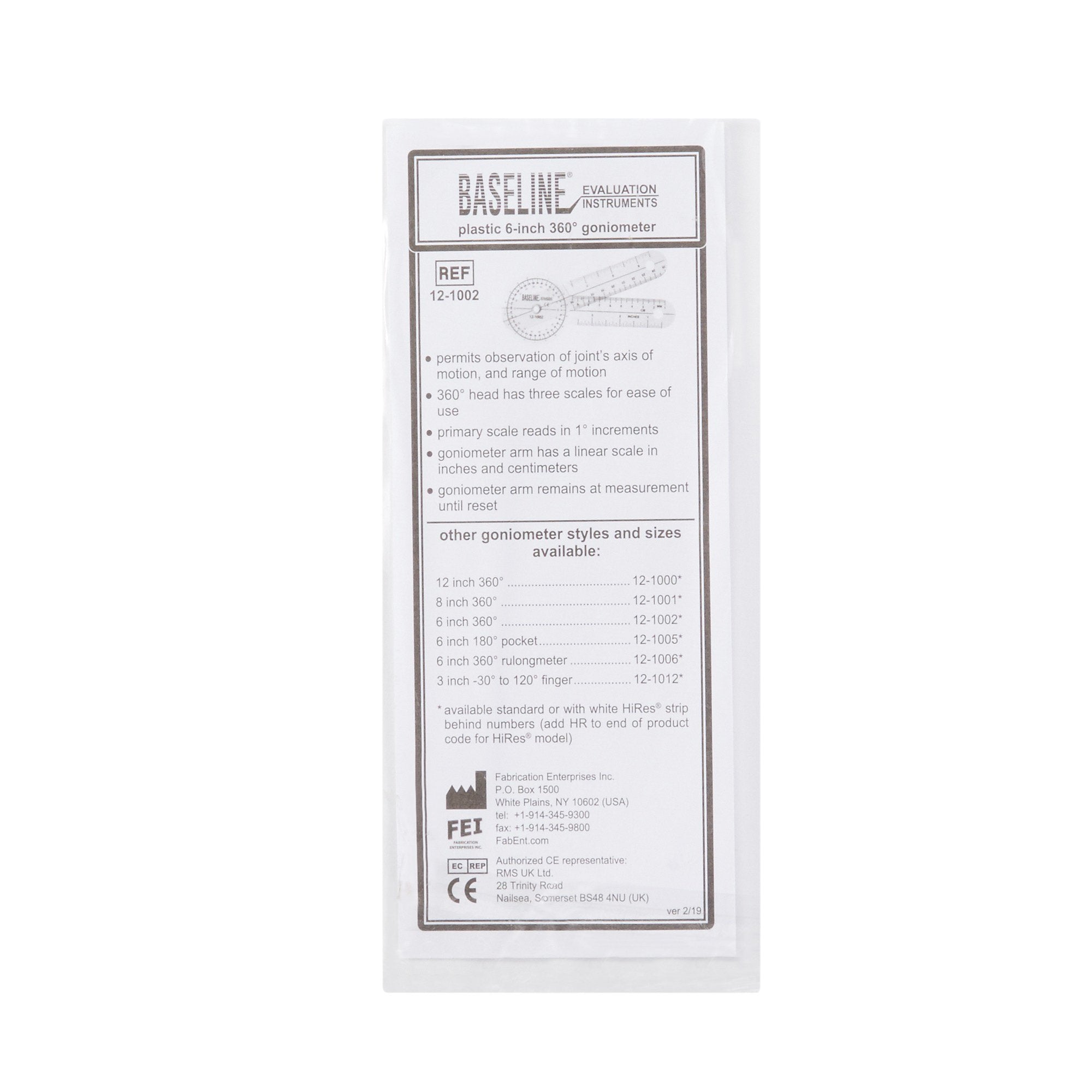 Baseline® 360Â° Head Plastic Goniometer, 6 Inch Arms