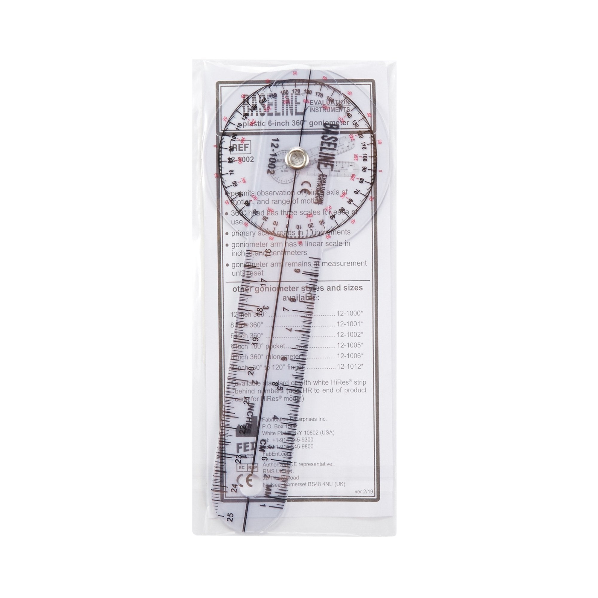 Baseline® 360Â° Head Plastic Goniometer, 6 Inch Arms