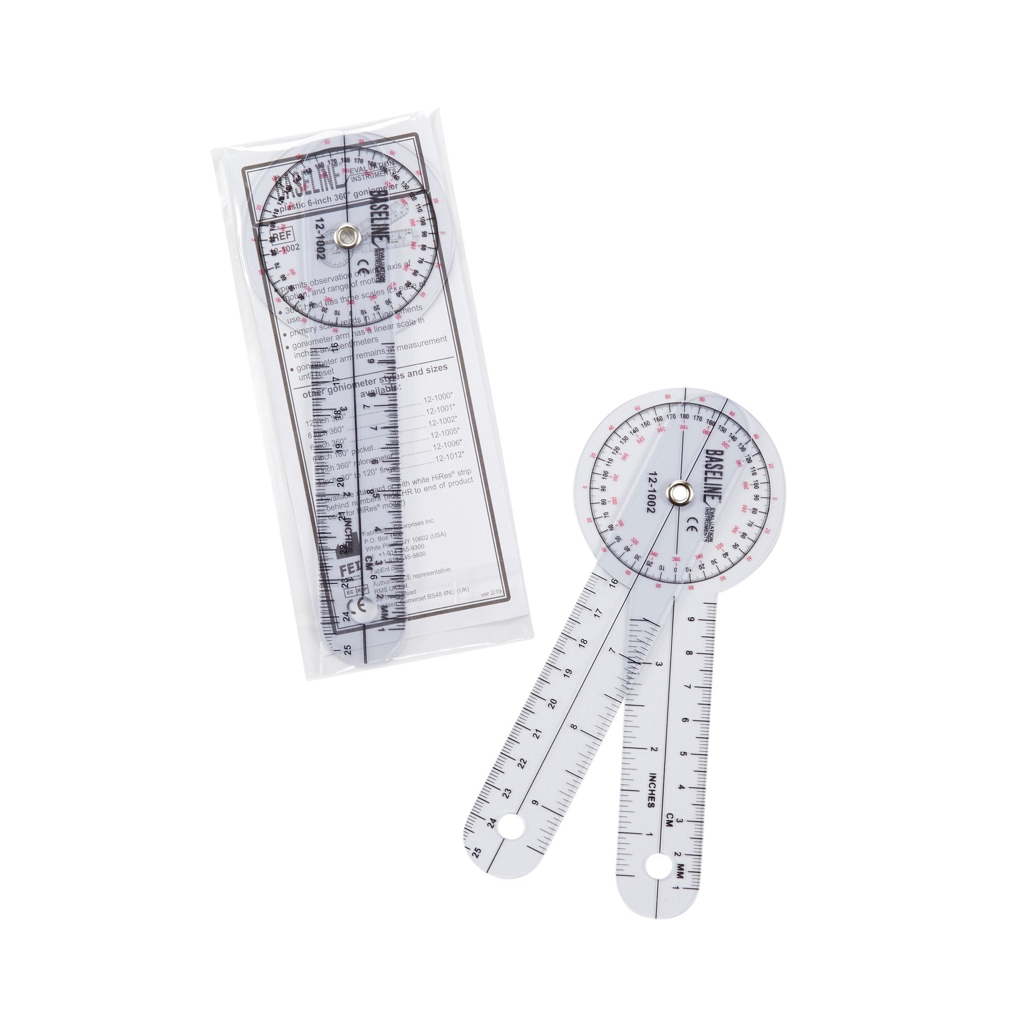 Baseline® 360Â° Head Plastic Goniometer, 6 Inch Arms