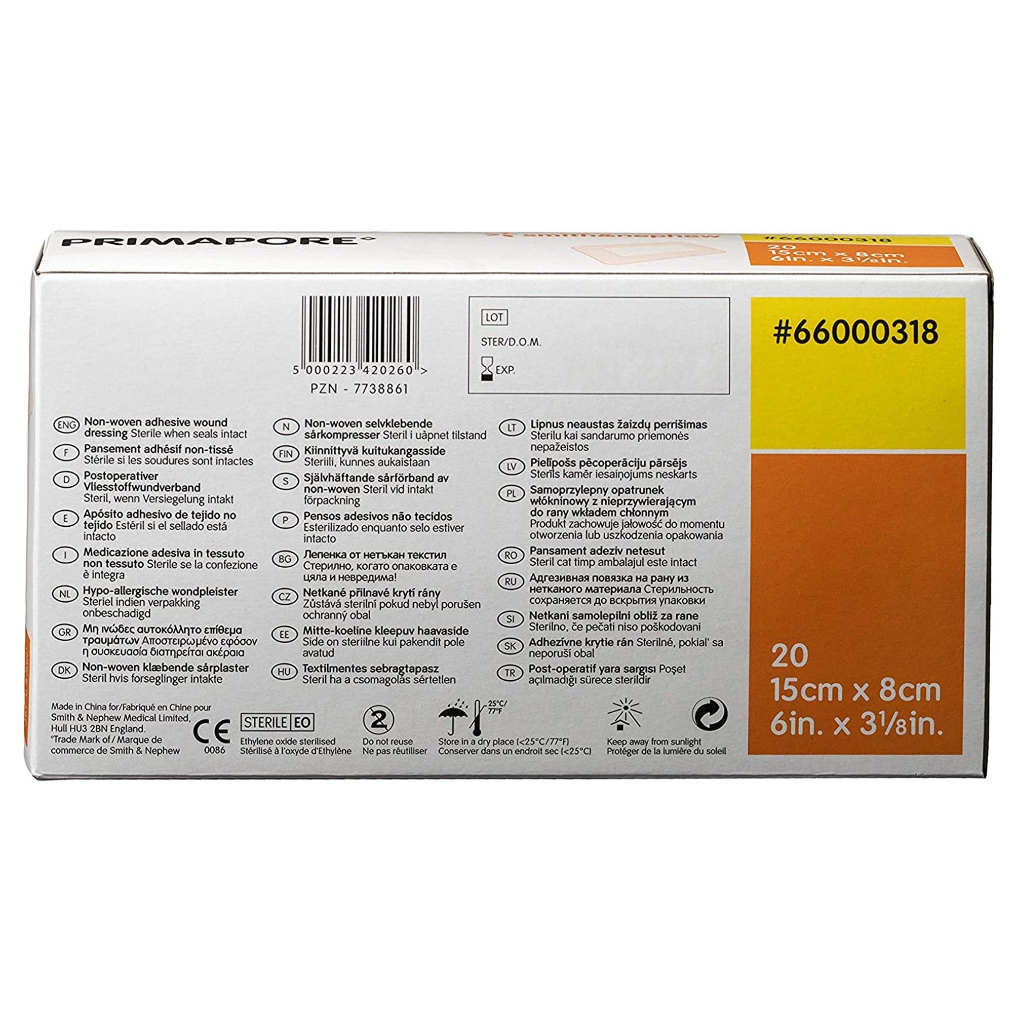 Primapore White Adhesive Dressing, 8 x 15 Centimeter