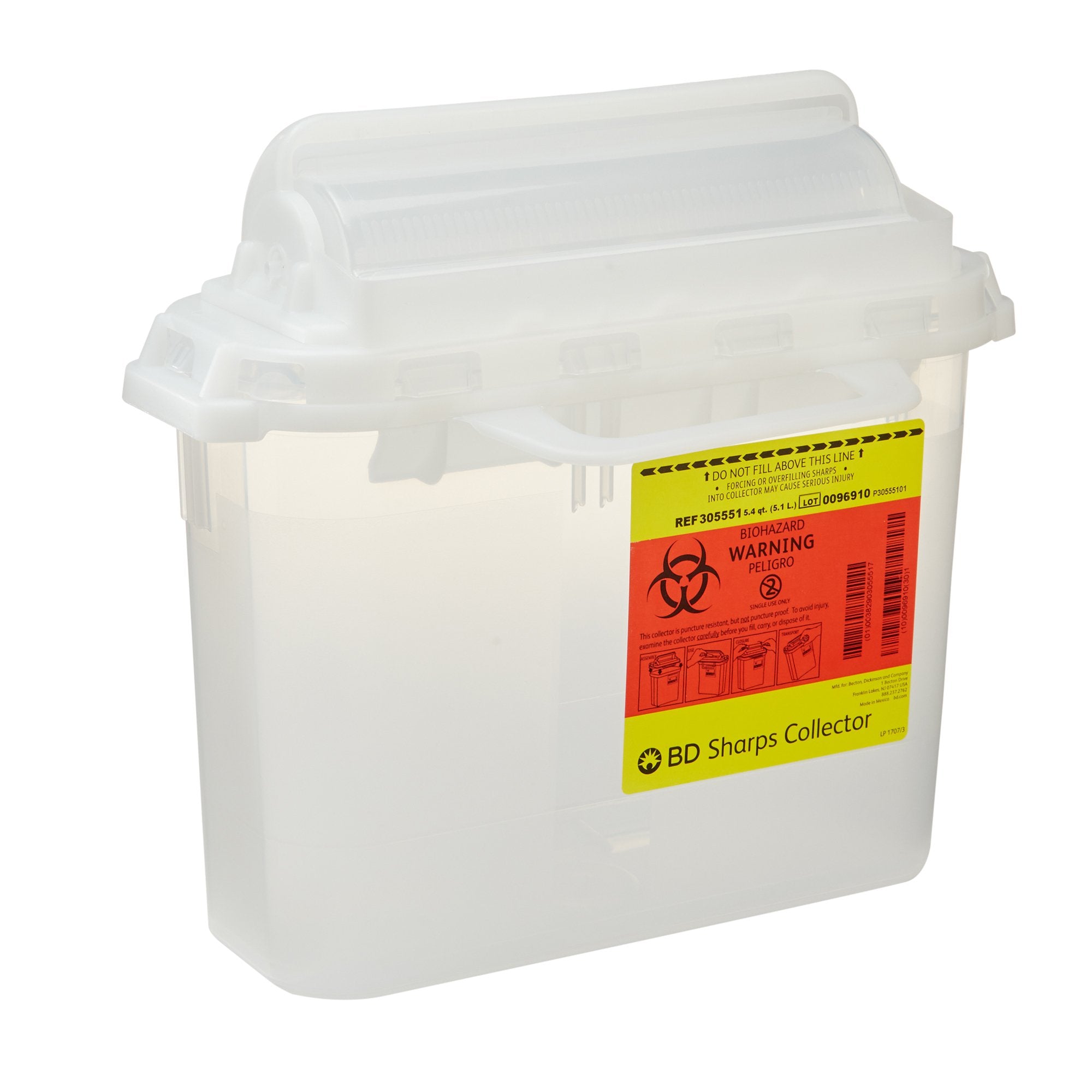BD Sharps Container, 5.4 Quart, 12 x 12 x 4-4/5 Inch