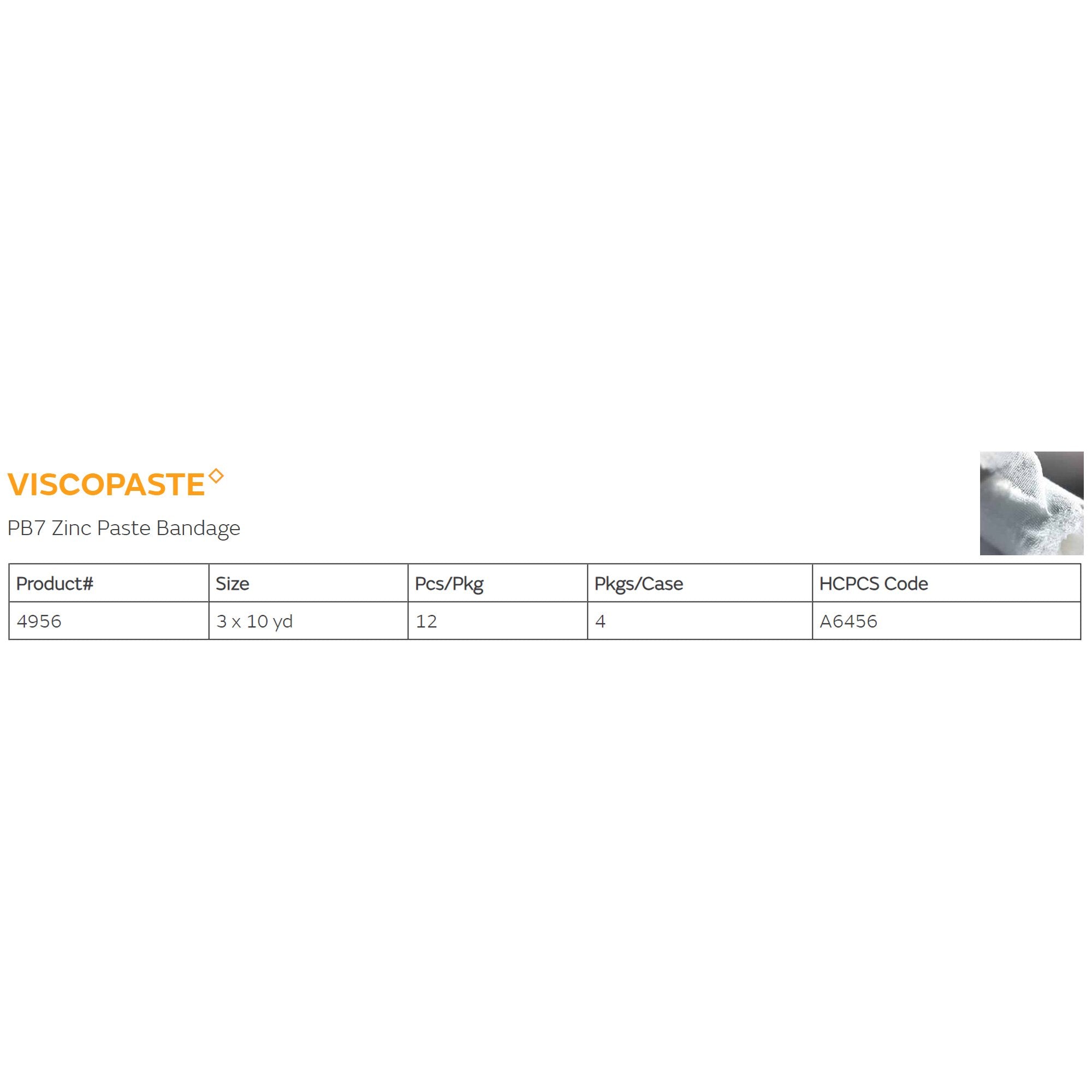 Viscopaste® PB7 Zinc Impregnated Dressing, 3 Inch x 10 Yard