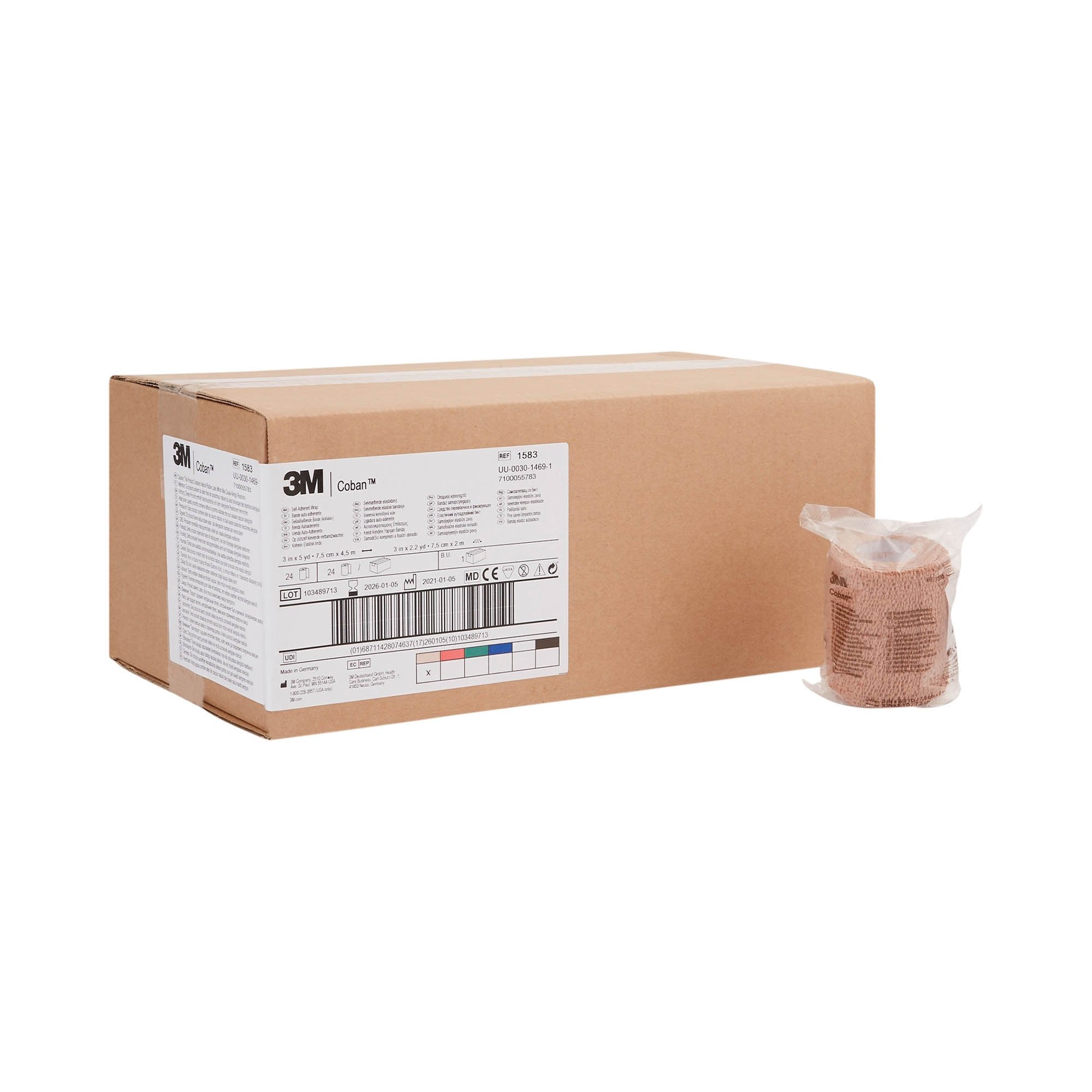 3M Coban Self-adherent Closure Cohesive Bandage, 3 Inch x 5 Yard, Tan
