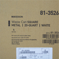 McKesson Trash Can With Plastic Liner, Square, Steel, Step-On, 20 QT, White