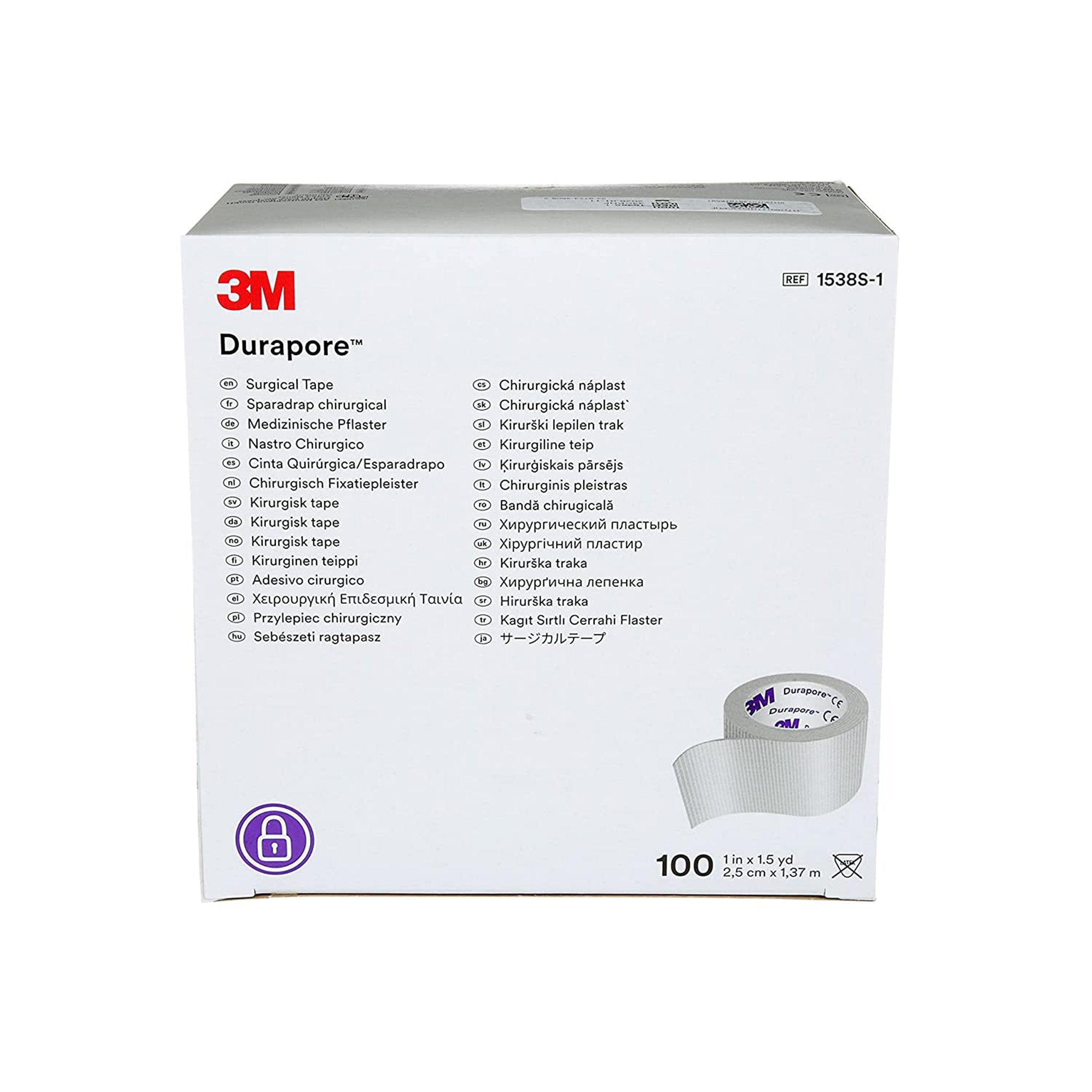 3M Durapore Silk-Like Cloth Medical Tape, 1 Inch x 1-1/2 Yard, White