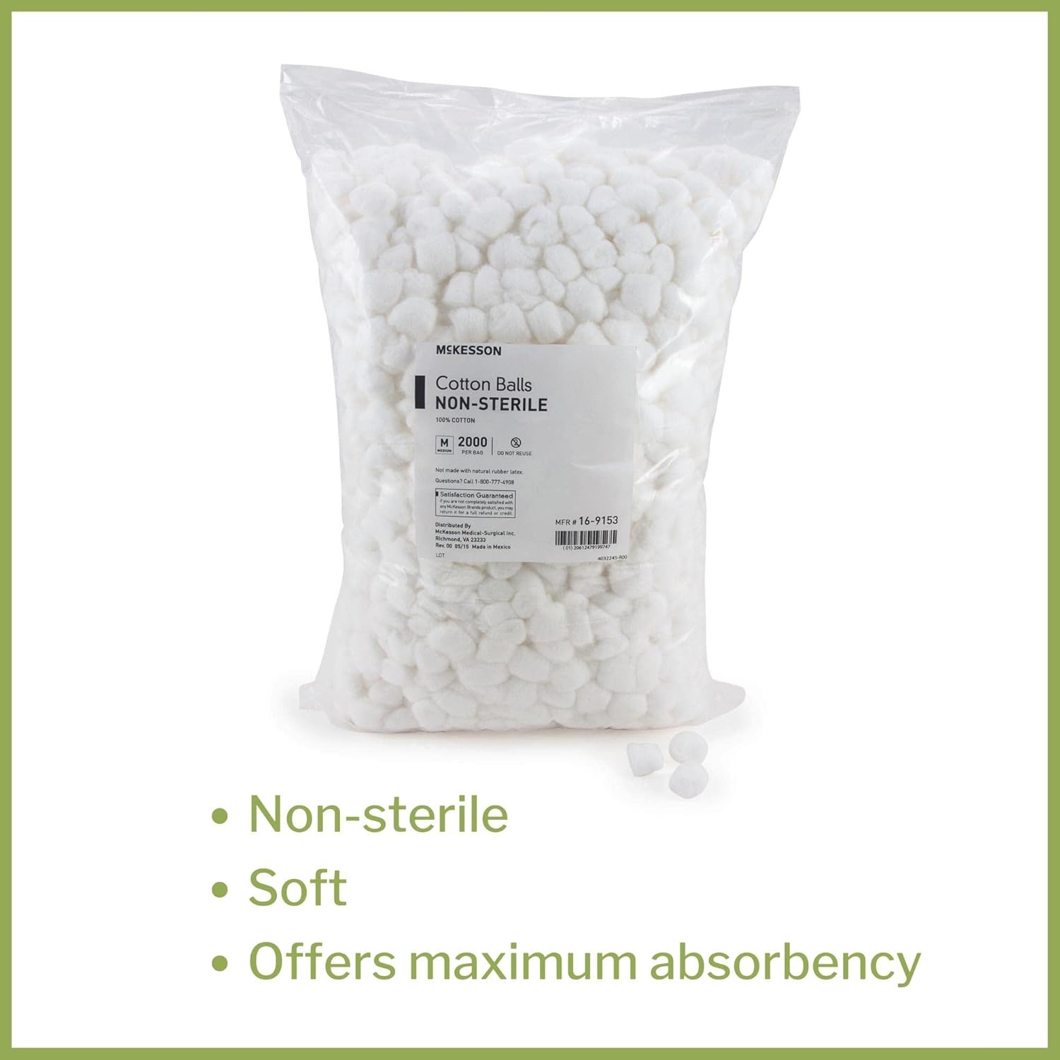 McKesson Cotton Balls, Non-Sterile, Maximum Absorbency, Medium, 2000 Count, 1 Pack