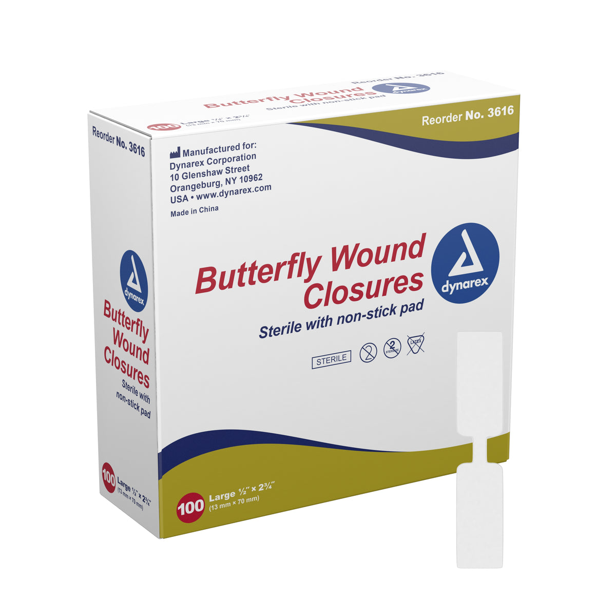dynarex® Butterfly Wound Closure Strip, Â½ by 2Â¾ Inches