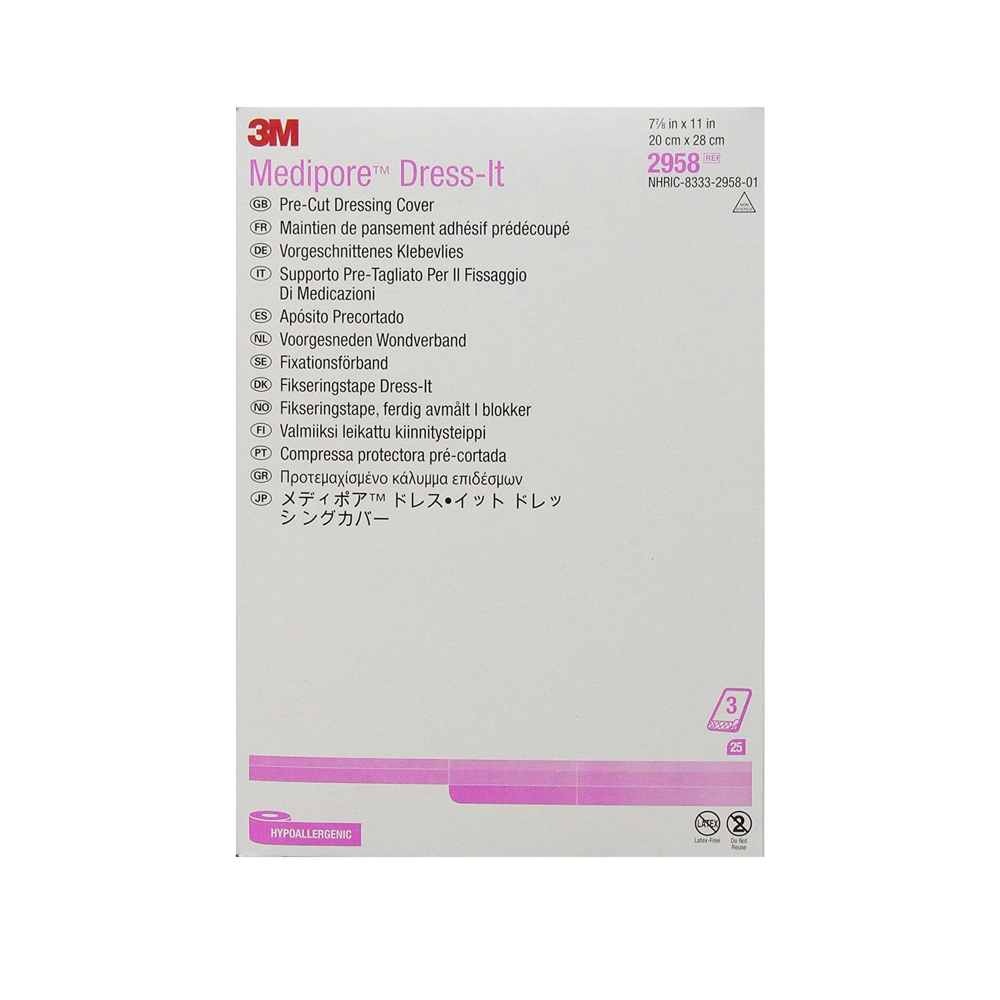 3M Medipore Cloth Dressing Retention Tape, 7-7/8 x 11 Inch, White