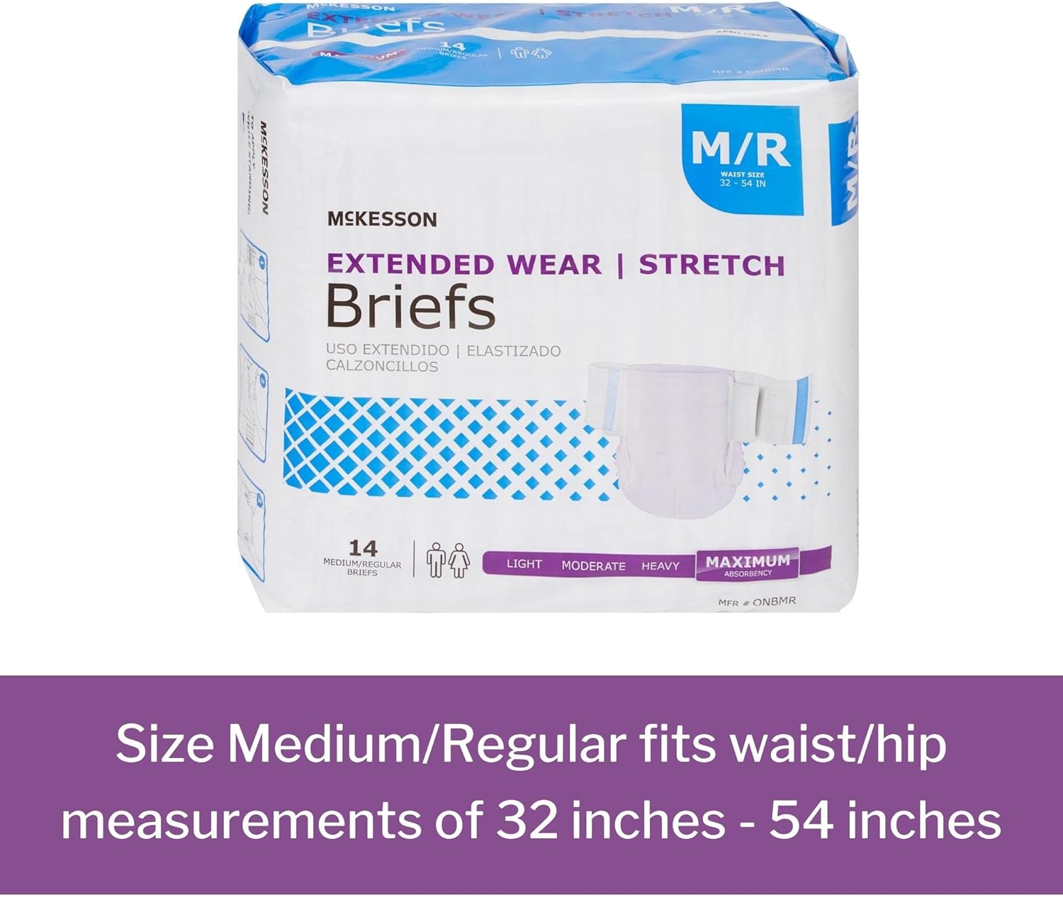 McKesson Extended Wear Stretch Briefs, Incontinence, Maximum Absorbency, Medium, 14 Count, 4 Packs, 56 Total