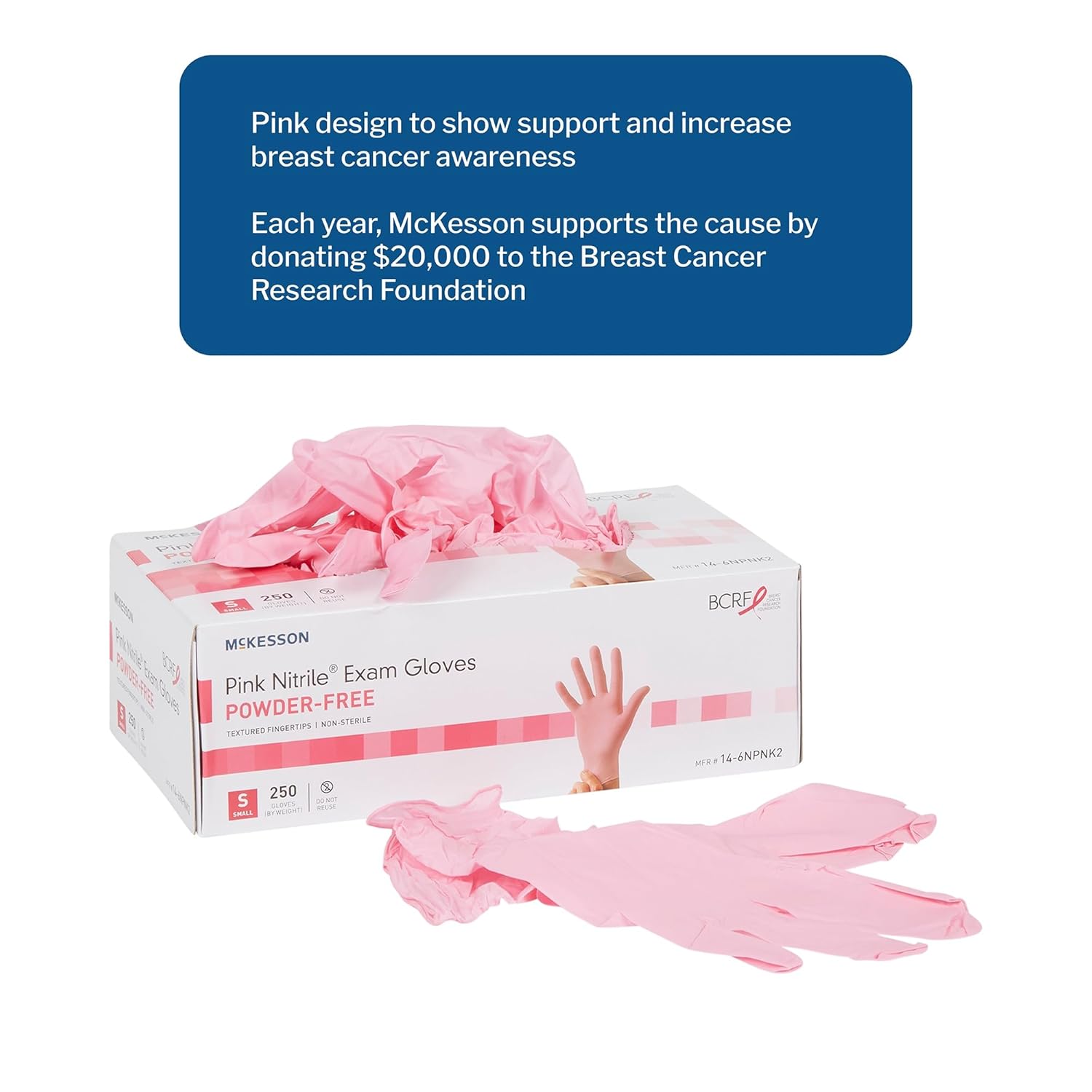 McKesson Pink Nitrile Exam Gloves - Powder-Free, Latex-Free, Ambidextrous, Textured Fingertips, Non-Sterile - Size Small, 250 Count, 1 Box