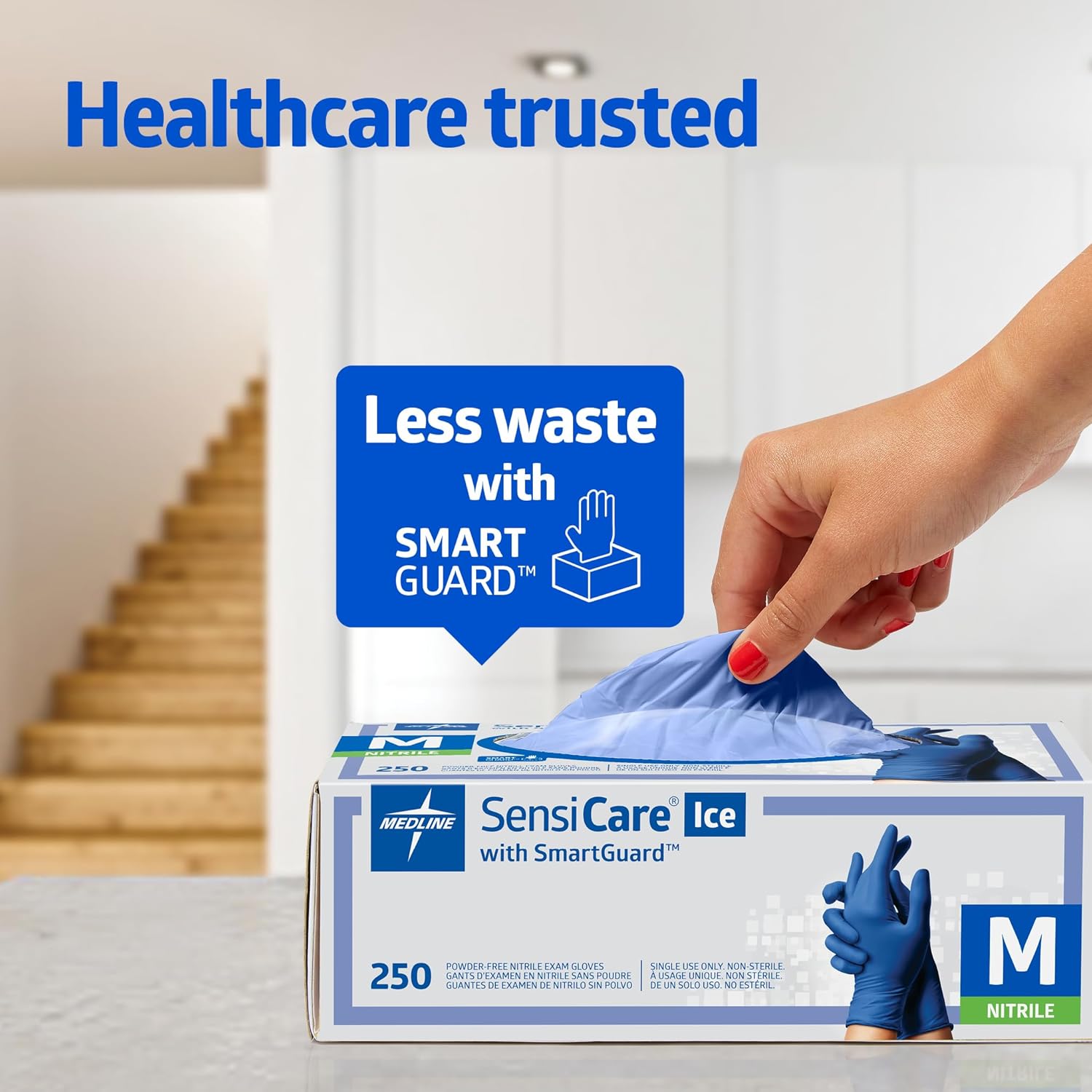 Medline SensiCare Ice Blue Nitrile Exam Gloves,Dark Blue Medium (Pack of 250)