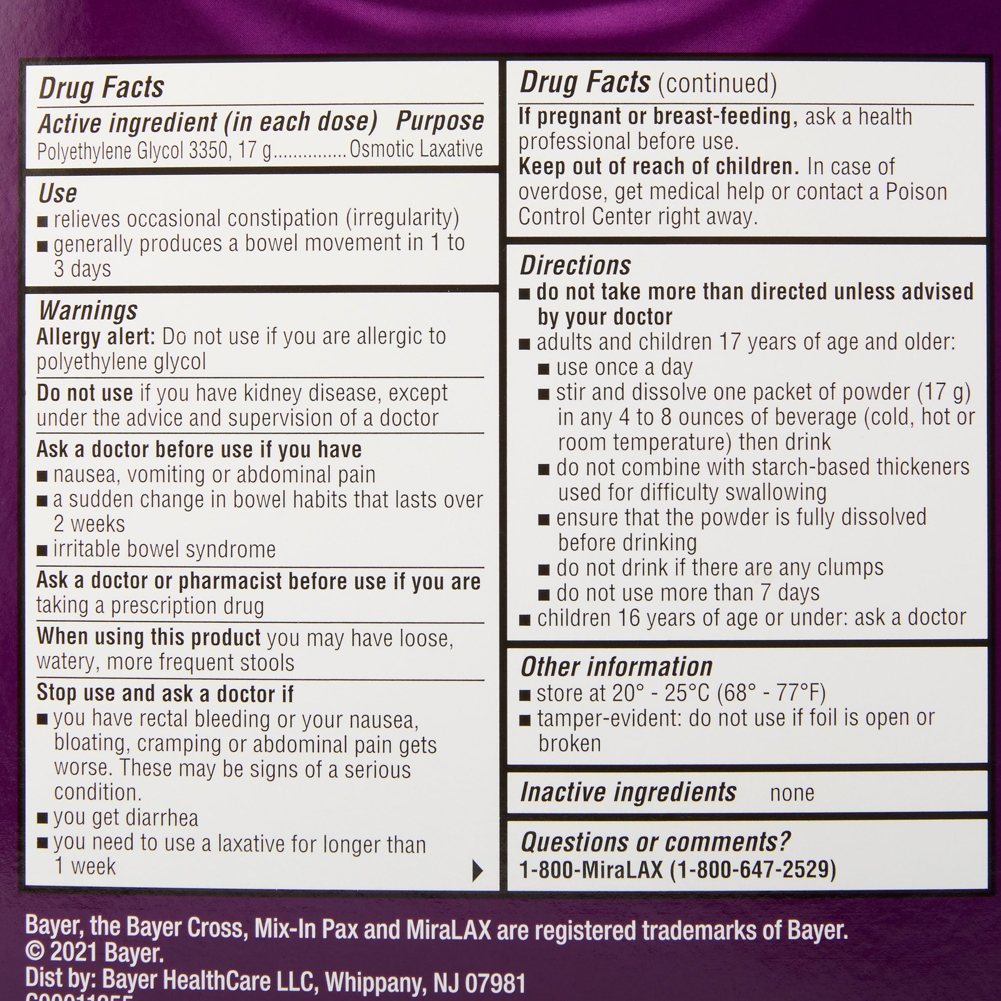 MiraLAX® Polyethylene Glycol 3350 Laxative
