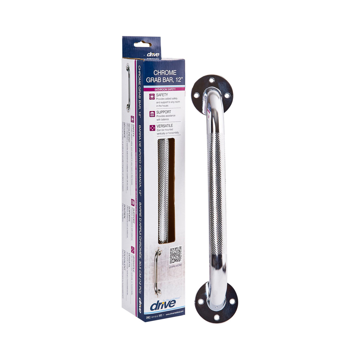 drive Chrome Knurled Grab Bar, 12"