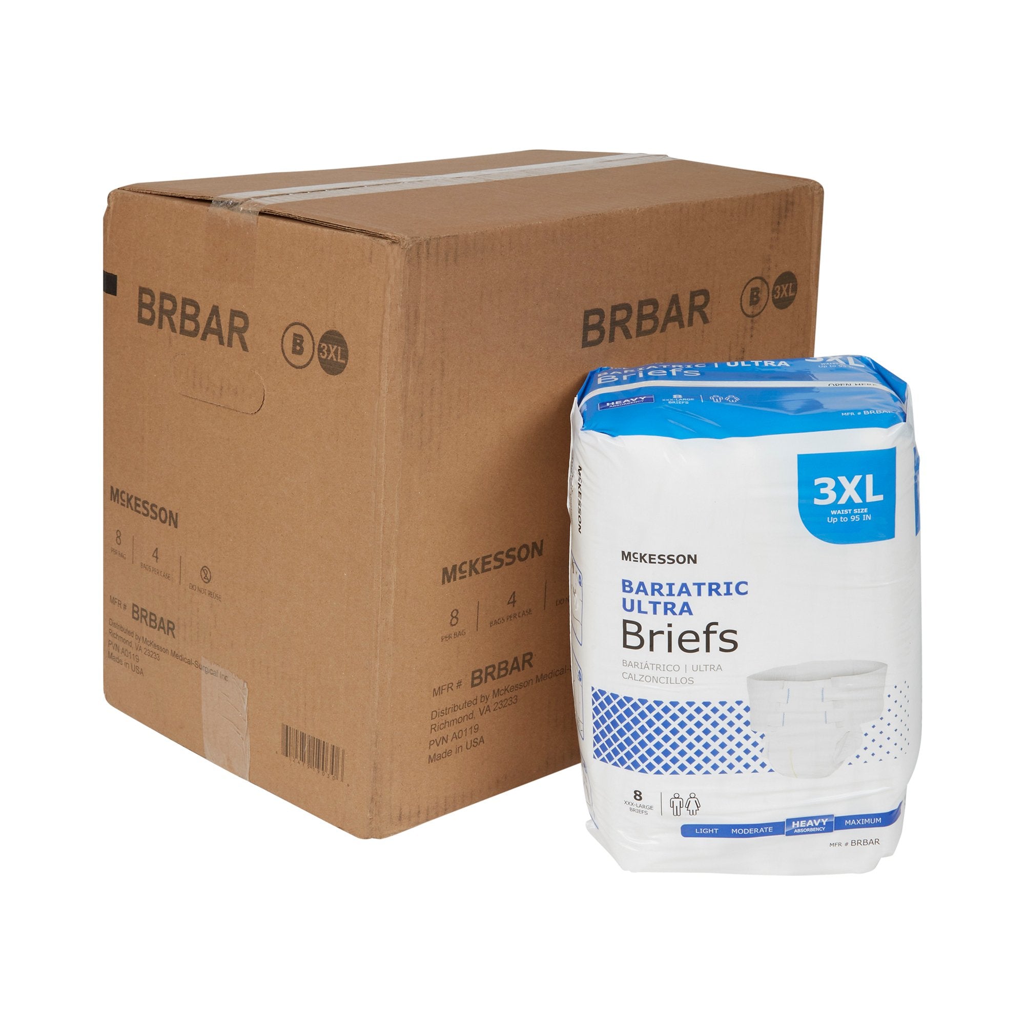 McKesson Ultra Bariatric Brief 3XL, BRBAR, Heavy Absorbency, 8 Ct