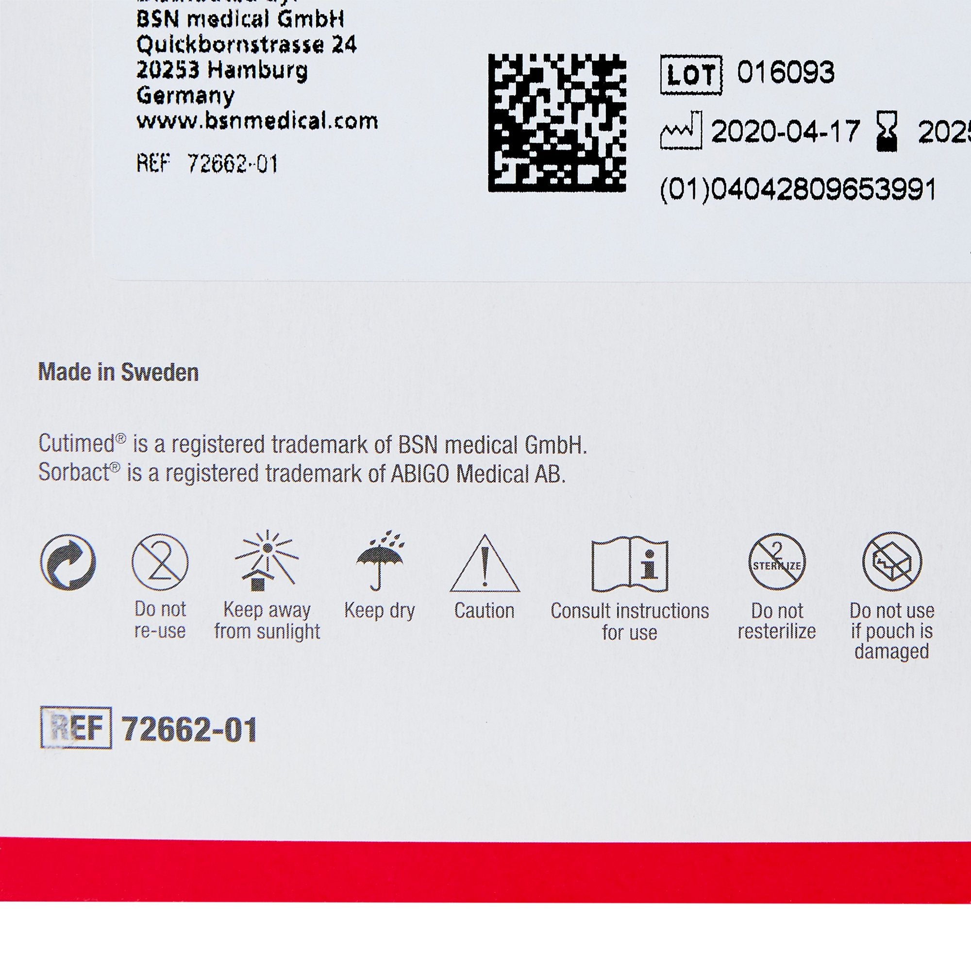 Cutimed® Sorbact® WCL Antimicrobial Wound Contact Layer Dressing, 4 x 4 Inch