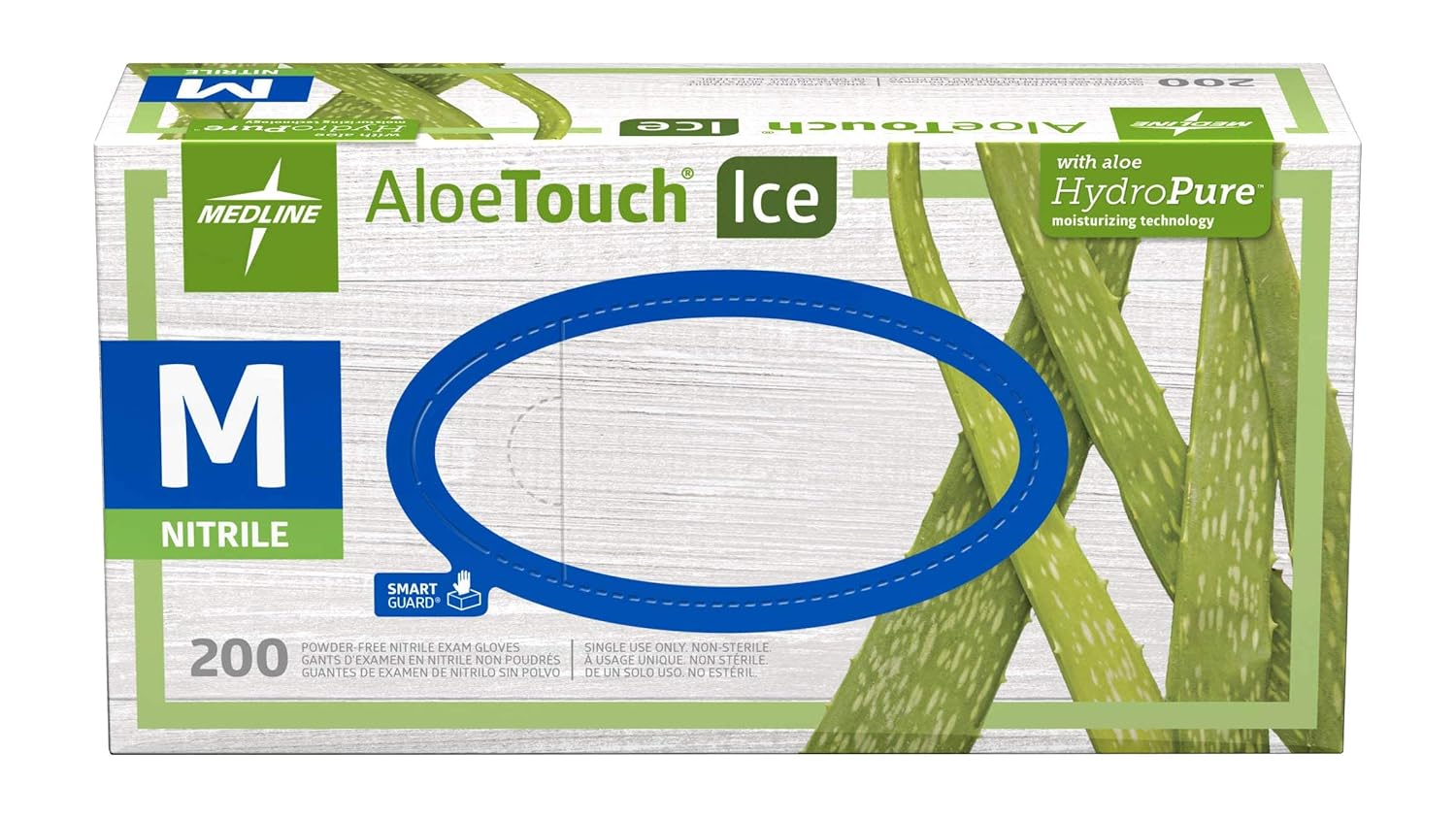 Medline AloeTouch Ice Nitrile Exam Gloves, 200 Count, Medium,