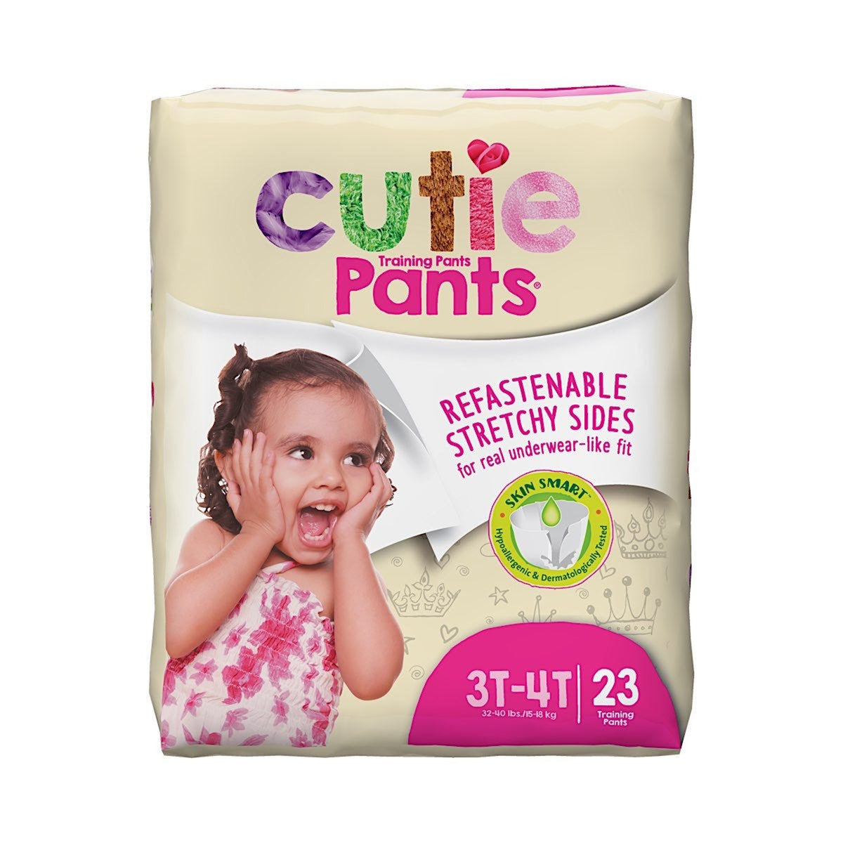 Cutie Pants® Training Pants, Female, Toddler, Disposable, Heavy Absorbency, Pink Princess Print, 3T to 4T, 32 â€“ 40 lbs