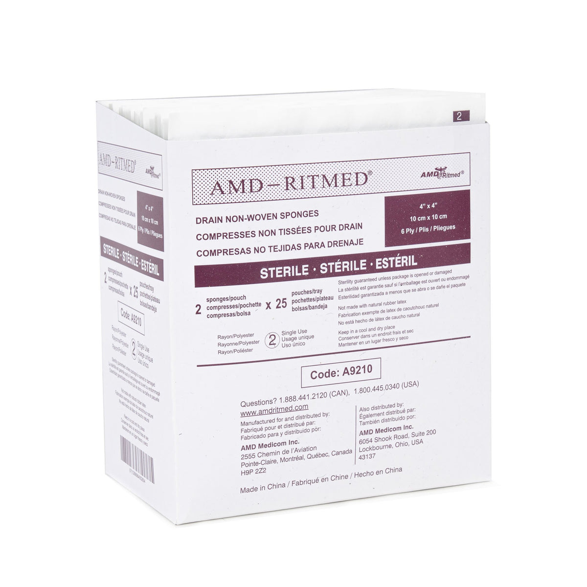 AMD Ritmed Drain Sponge, 4 x 4 Inch
