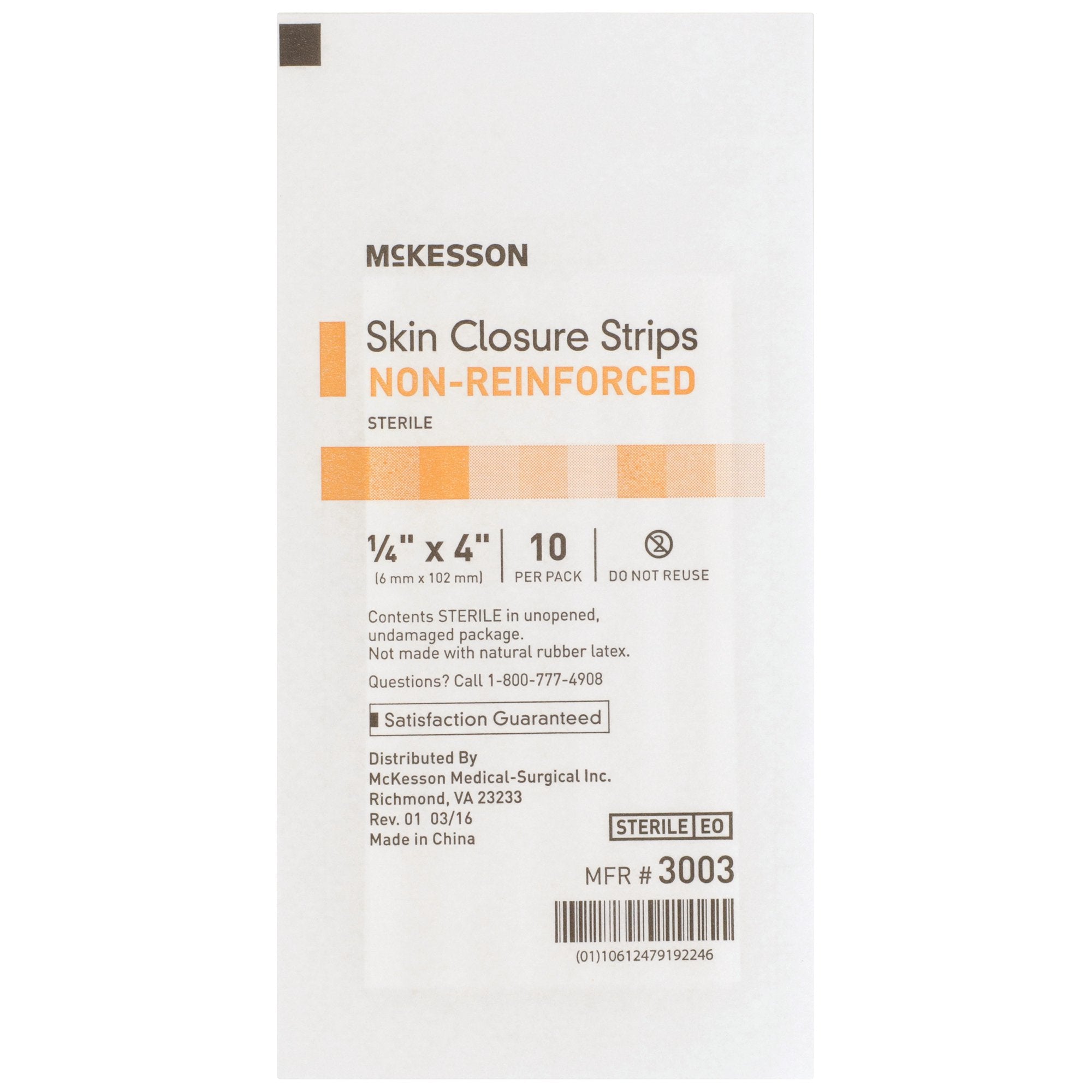 McKesson Non-Reinforced Skin Closure Strip, 1/4 x 4 in.