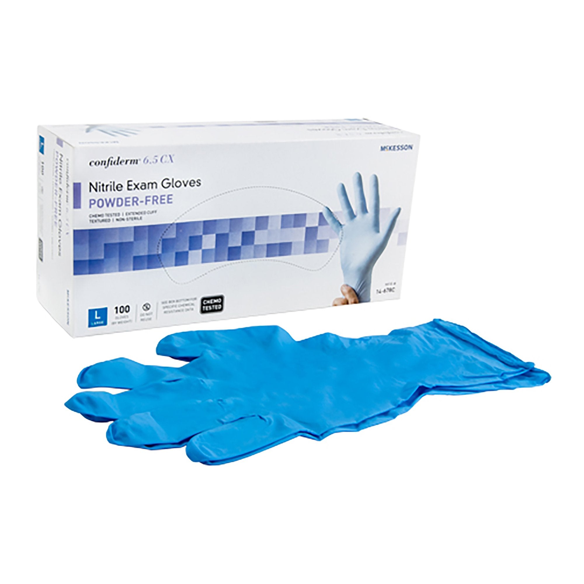 McKesson Confiderm® 6.5CX Nitrile Extended Cuff Length Exam Glove, Large, Blue