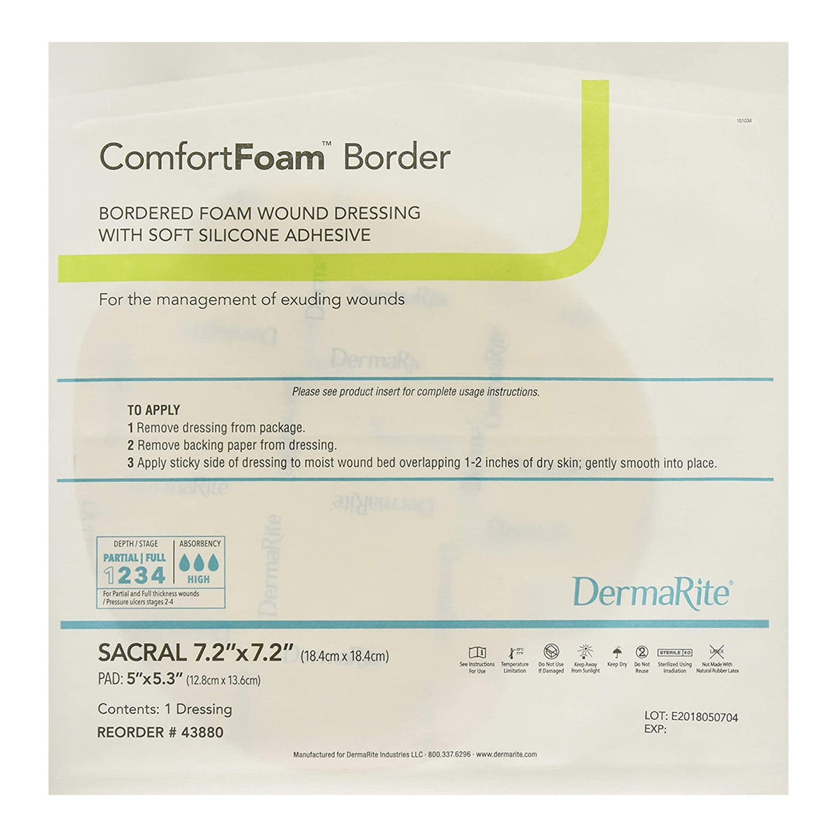 ComfortFoam Border Silicone Adhesive with Border Silicone Foam Dressing, 7-1/5 x 7-1/5 Inch Sacral