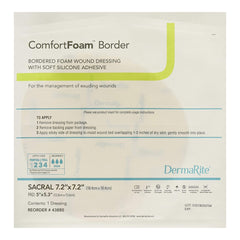 ComfortFoam Border Silicone Adhesive with Border Silicone Foam Dressing, 7-1/5 x 7-1/5 Inch Sacral