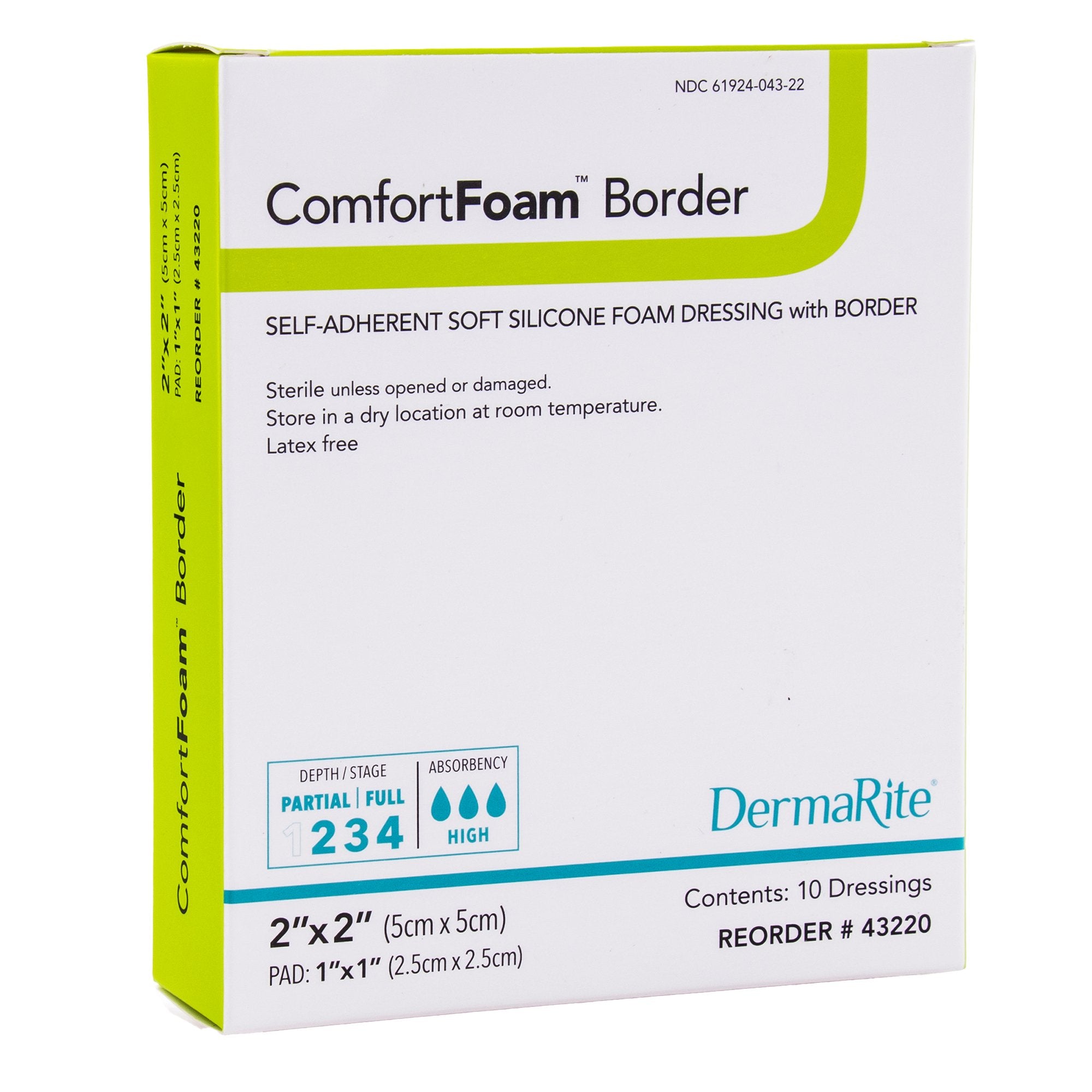 ComfortFoam Border Silicone Adhesive with Border Silicone Foam Dressing, 2 x 2 Inch
