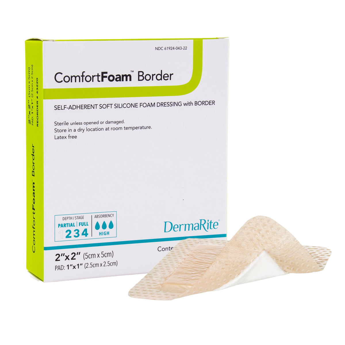 ComfortFoam Border Silicone Adhesive with Border Silicone Foam Dressing, 2 x 2 Inch