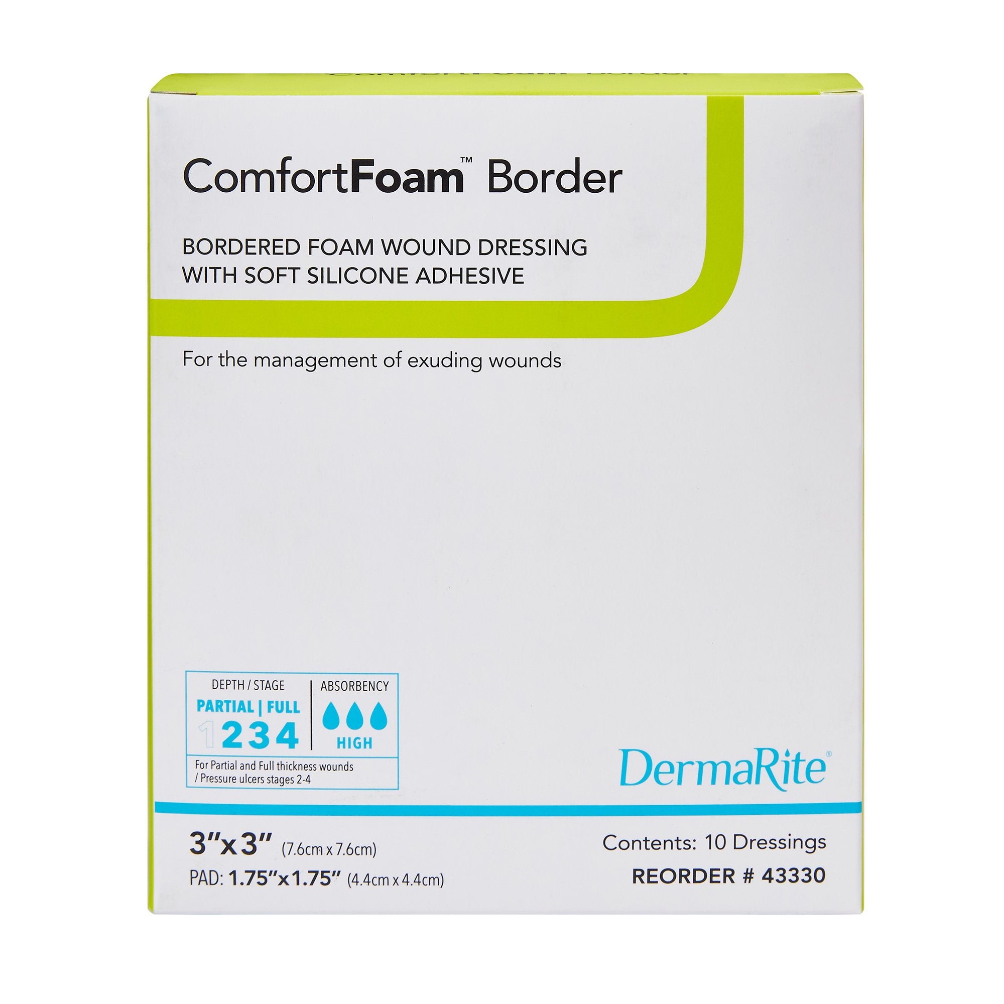 ComfortFoam Border Silicone Adhesive with Border Silicone Foam Dressing, 3 x 3 Inch